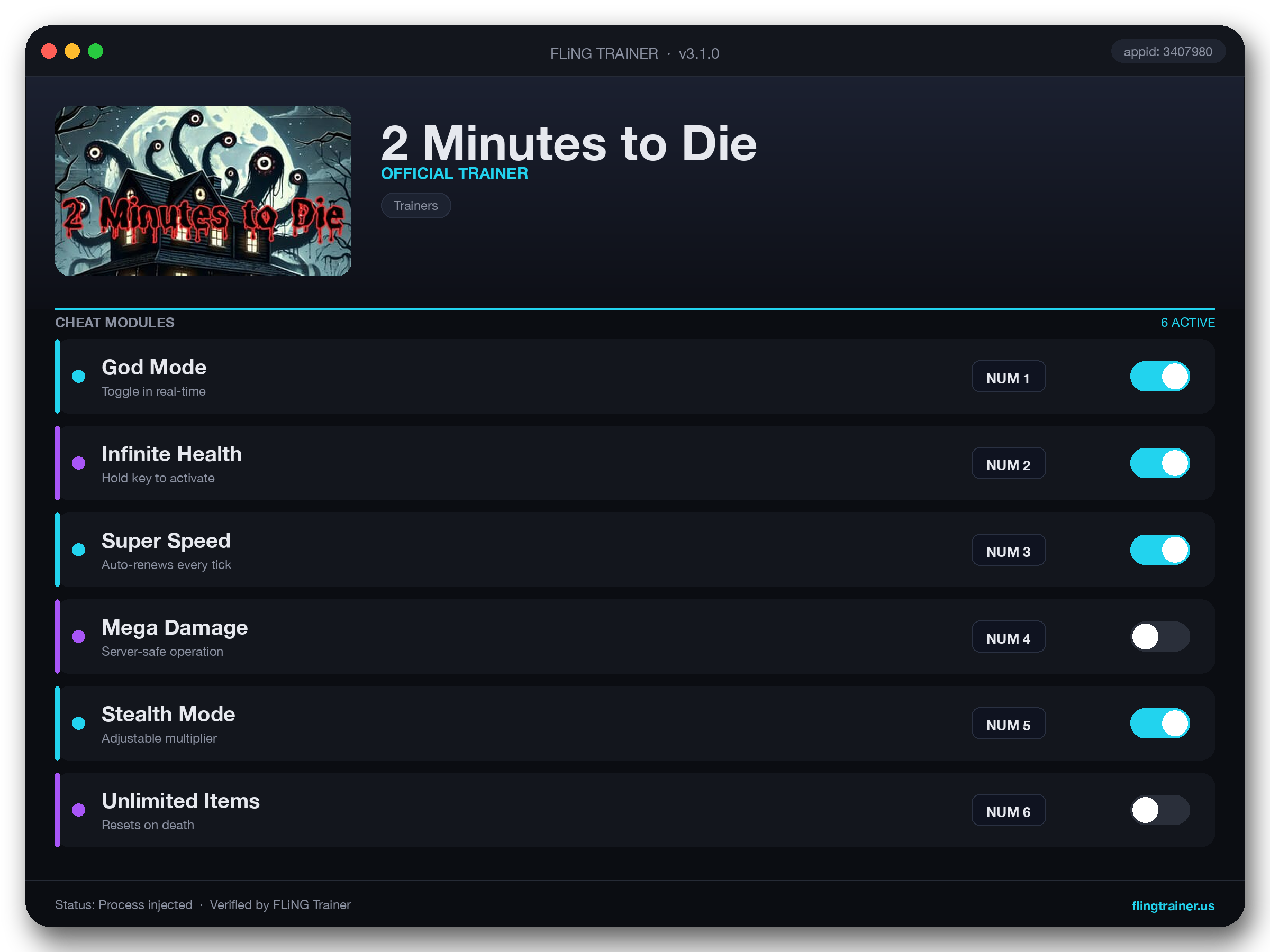 2 Minutes to Die Trainer interface