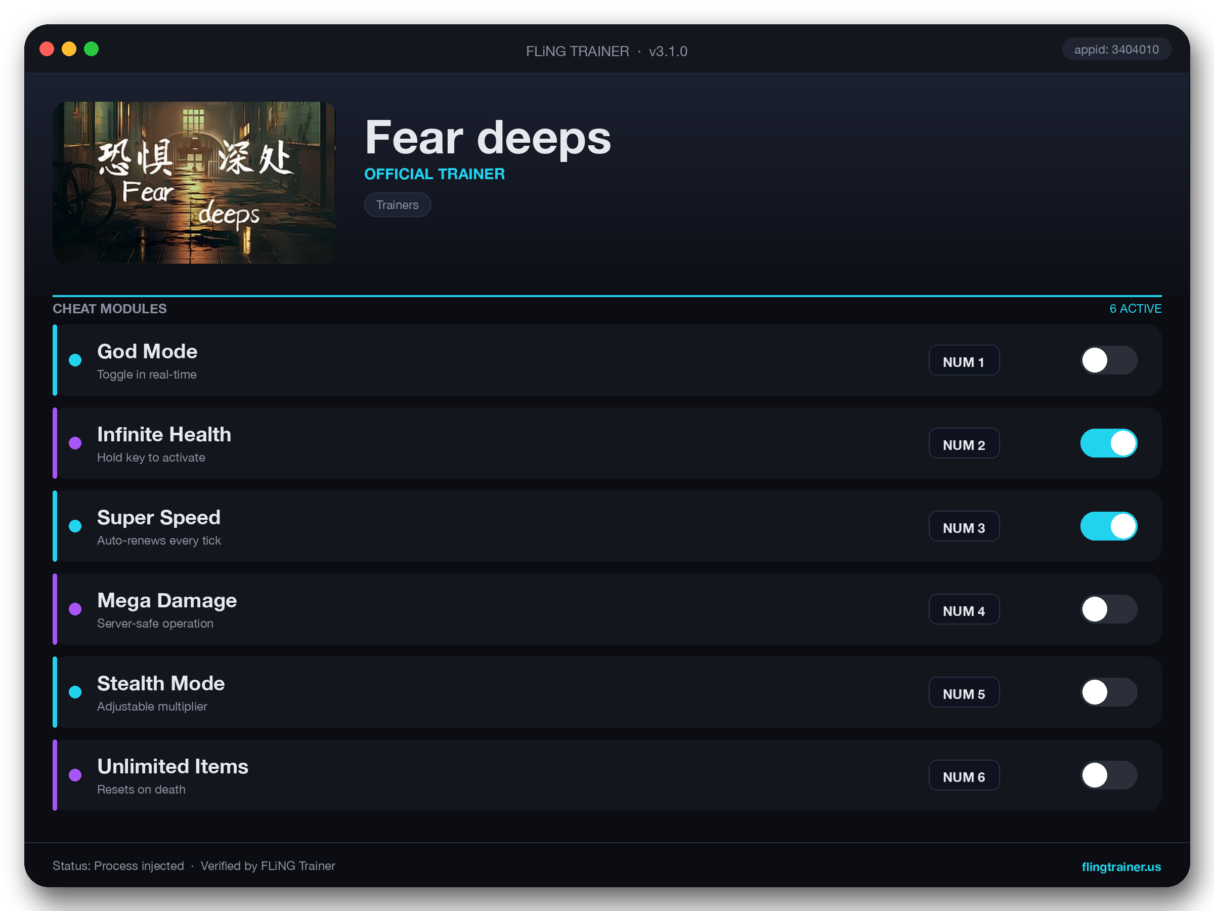 Fear deeps Trainer interface