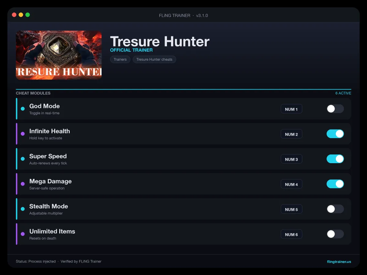 Tresure Hunter Trainer interface