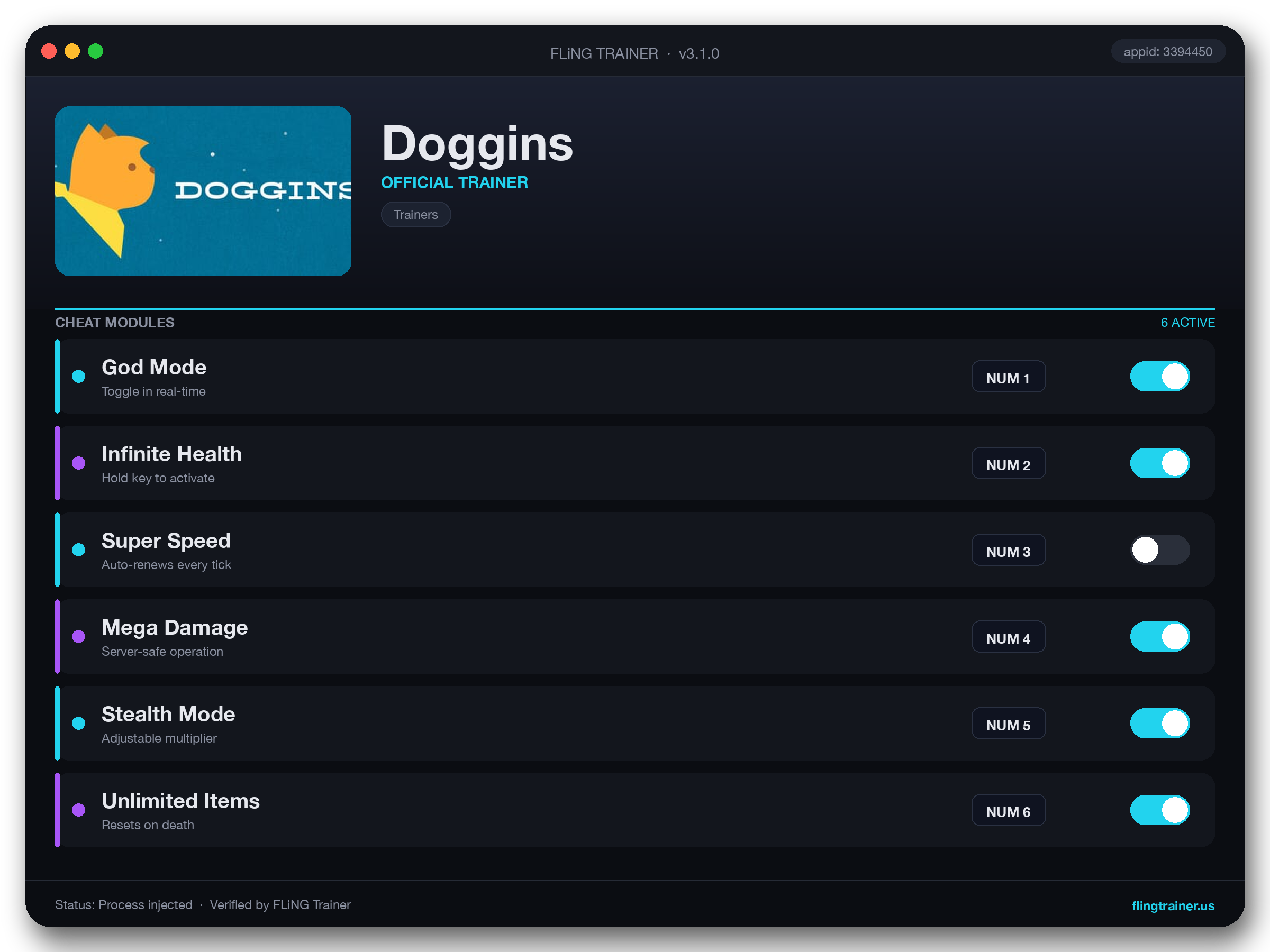 Doggins Trainer interface