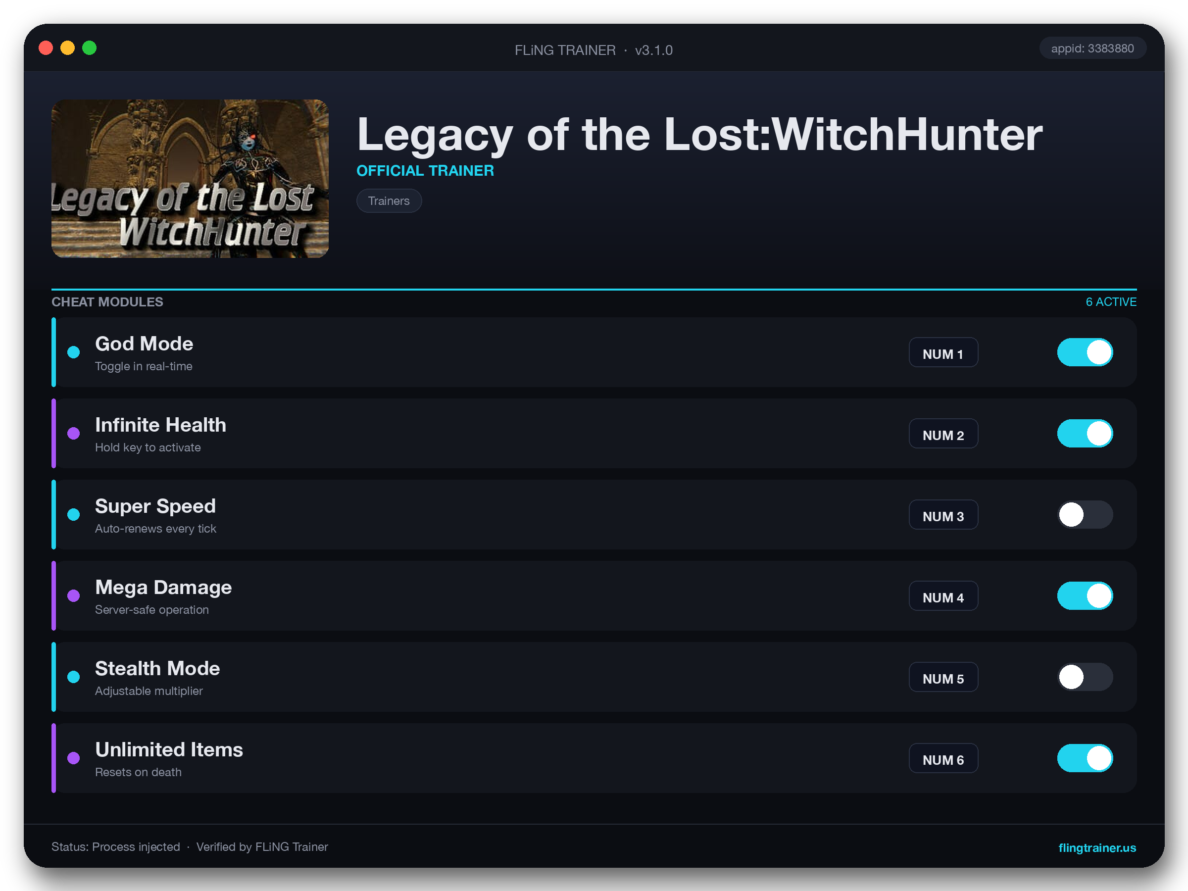 Legacy of the Lost:WitchHunter Trainer interface