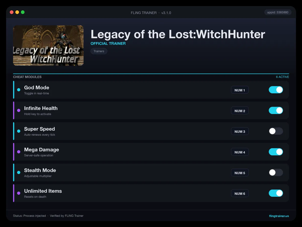 Legacy of the Lost:WitchHunter Trainer interface