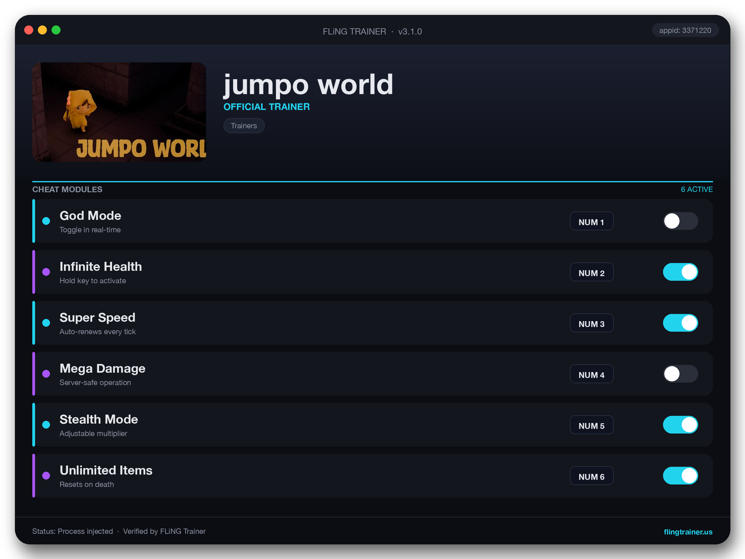 jumpo world Trainer interface