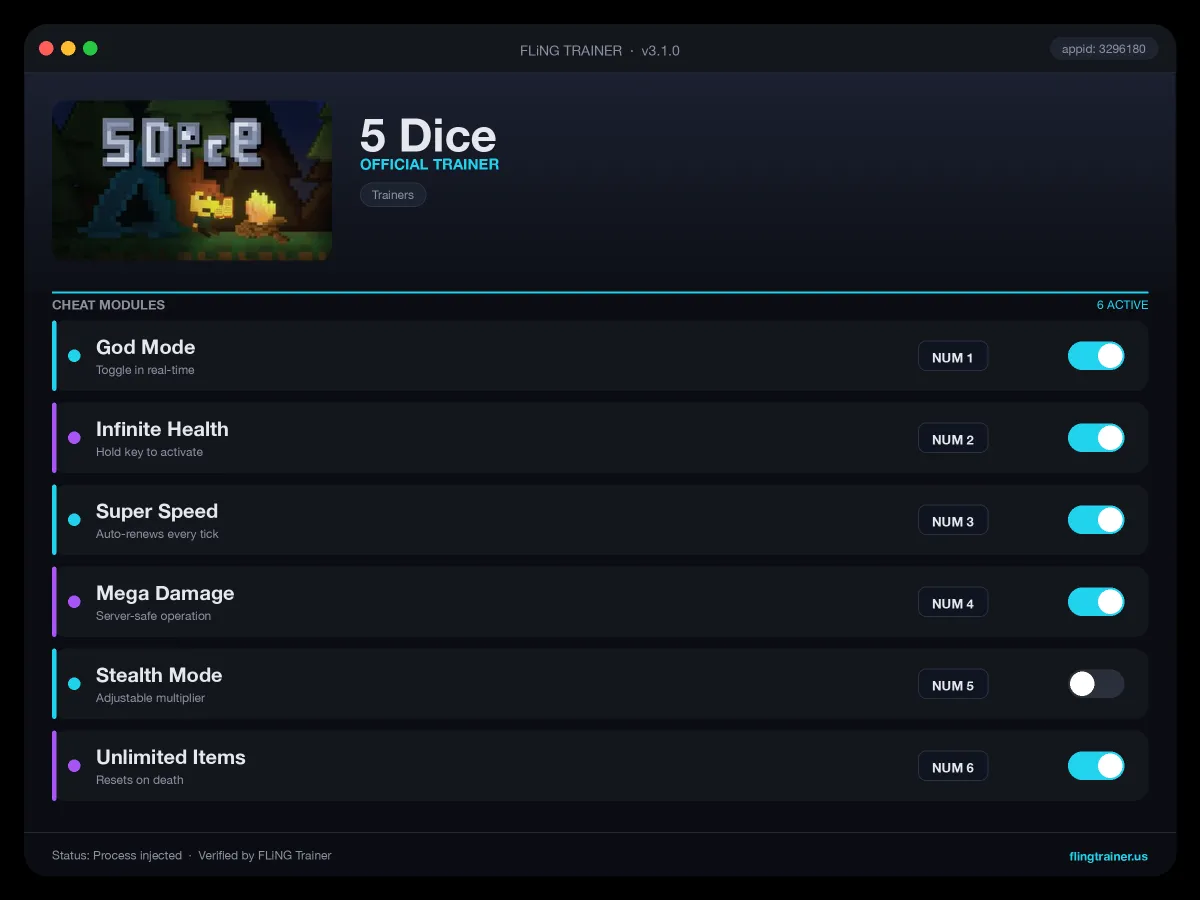 5 Dice Trainer interface