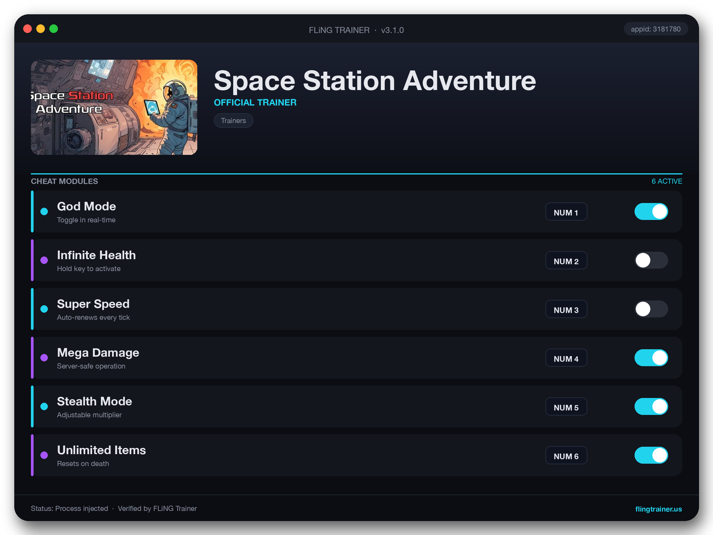 Space Station Adventure Trainer interface