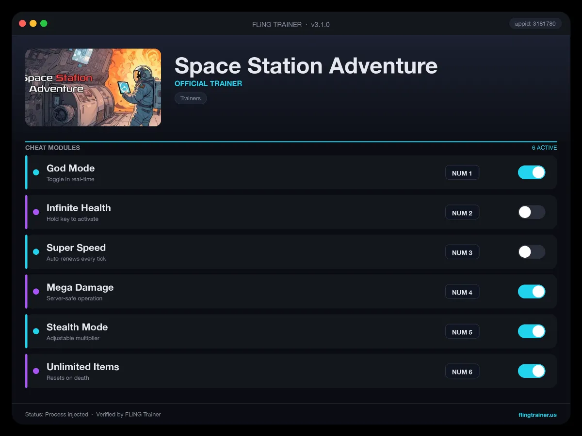 Space Station Adventure Trainer interface