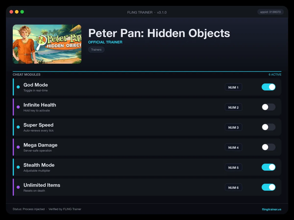 Peter Pan: Hidden Objects Trainer interface
