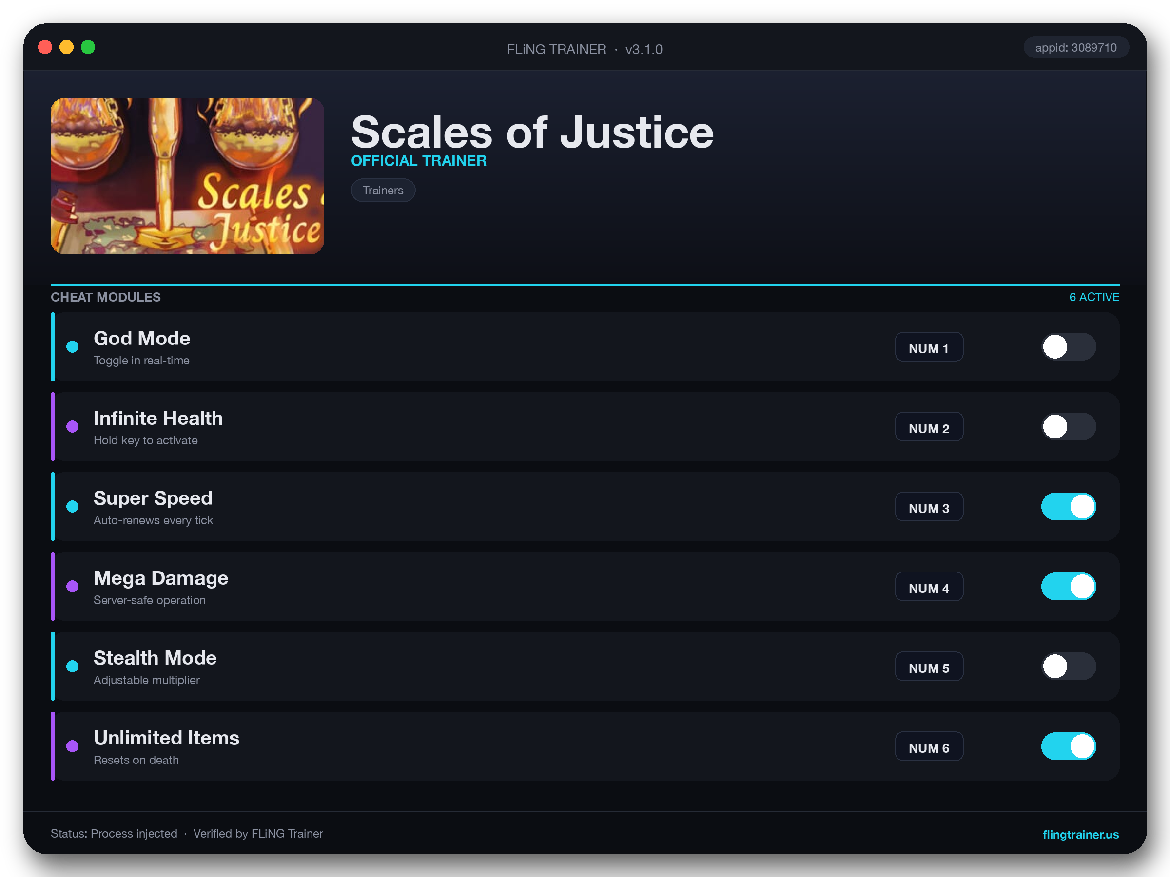Scales of Justice Trainer interface