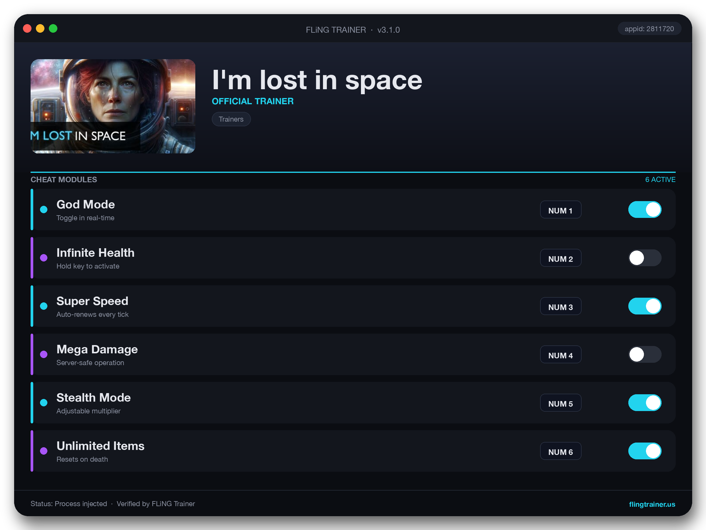 I'm lost in space Trainer interface