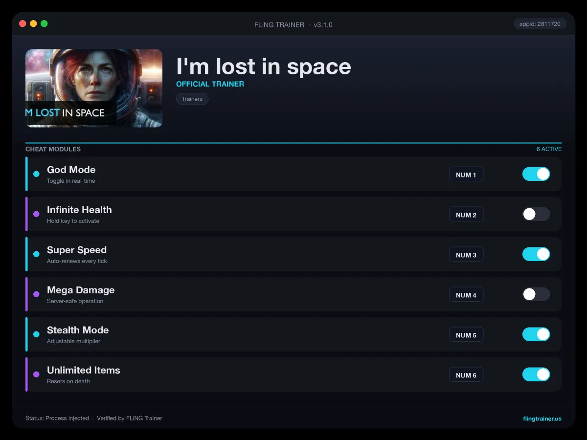 I'm lost in space Trainer interface