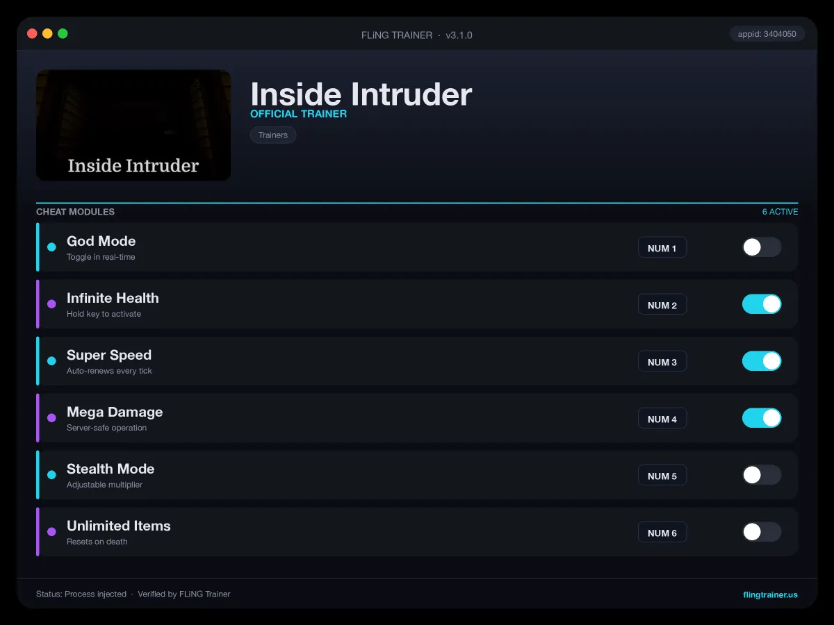 Inside Intruder Trainer interface