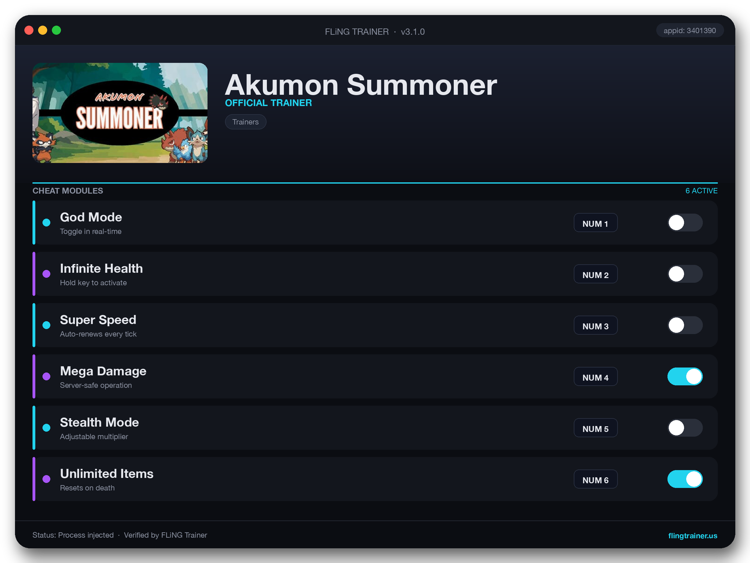 Akumon Summoner Trainer interface