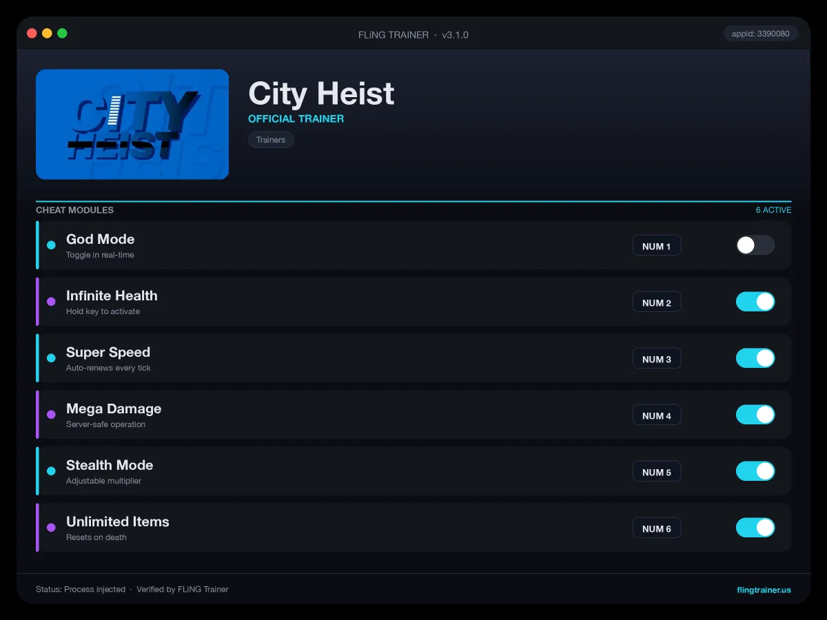 City Heist Trainer interface