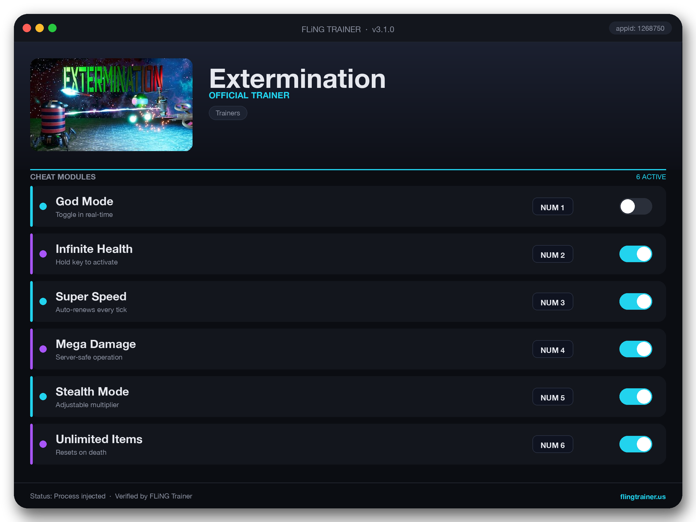 Extermination Trainer interface