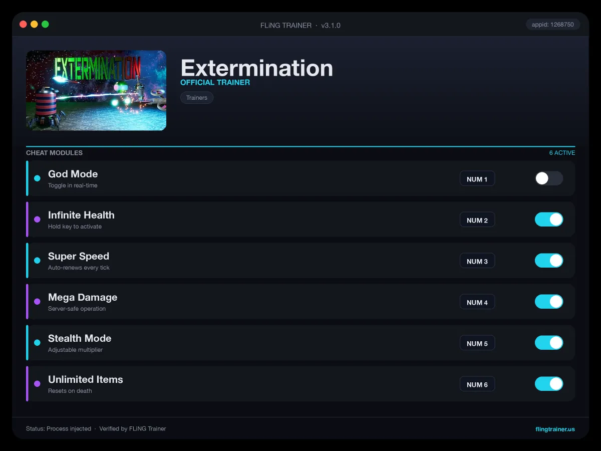 Extermination Trainer interface