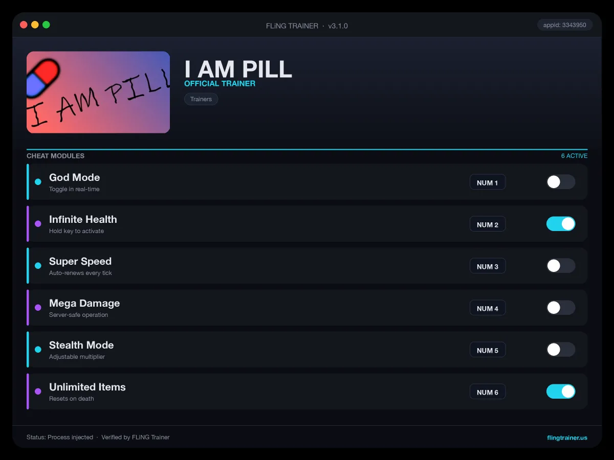 I AM PILL Trainer interface