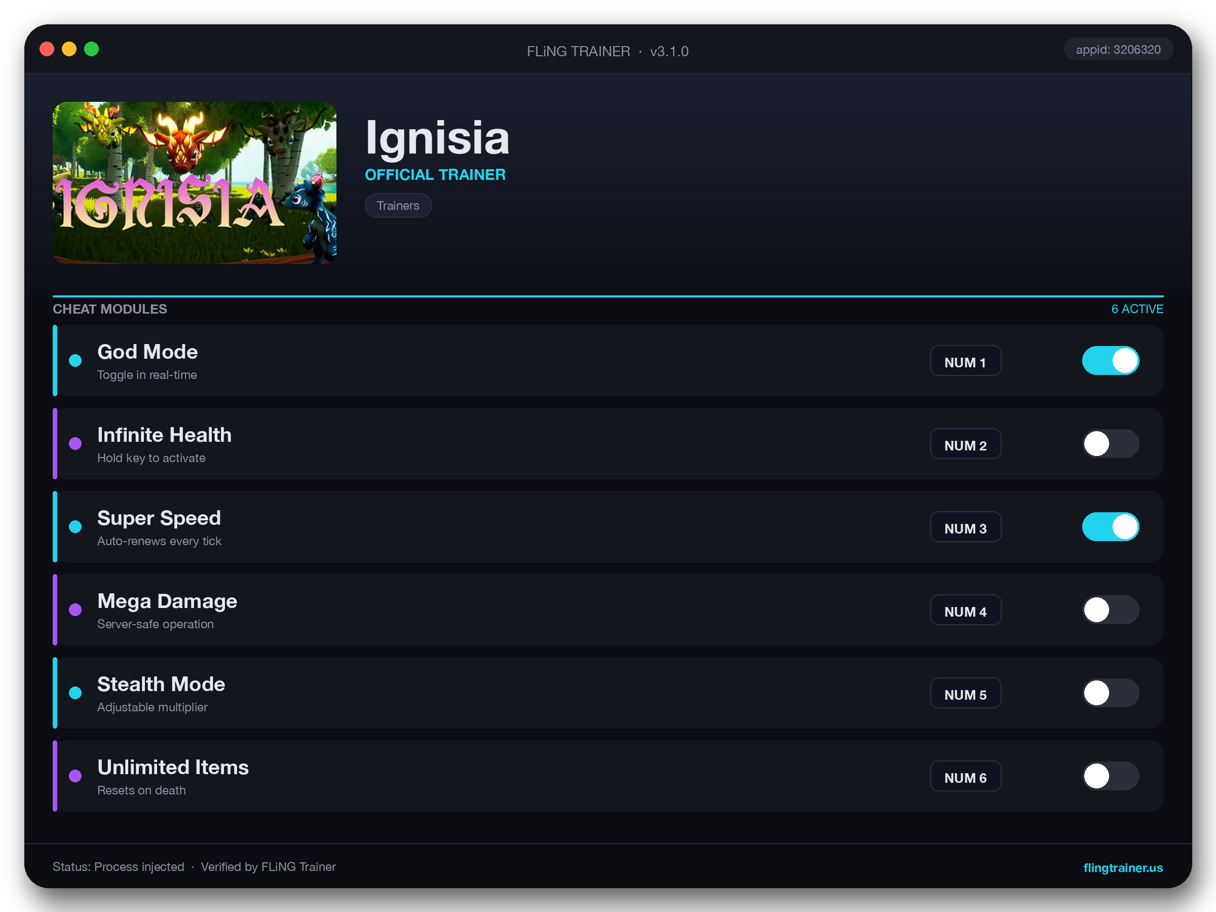 Ignisia Trainer interface