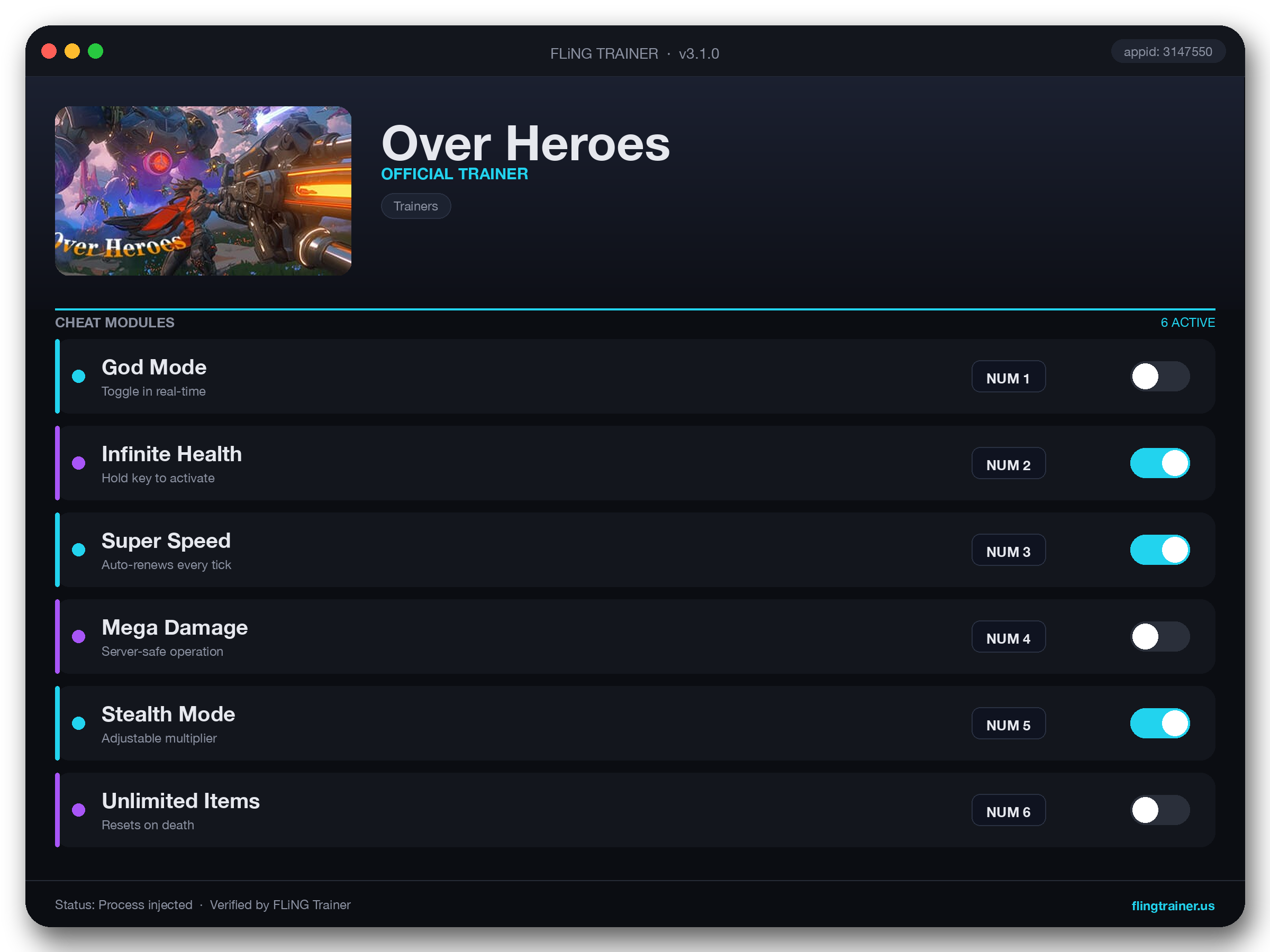Over Heroes Trainer interface