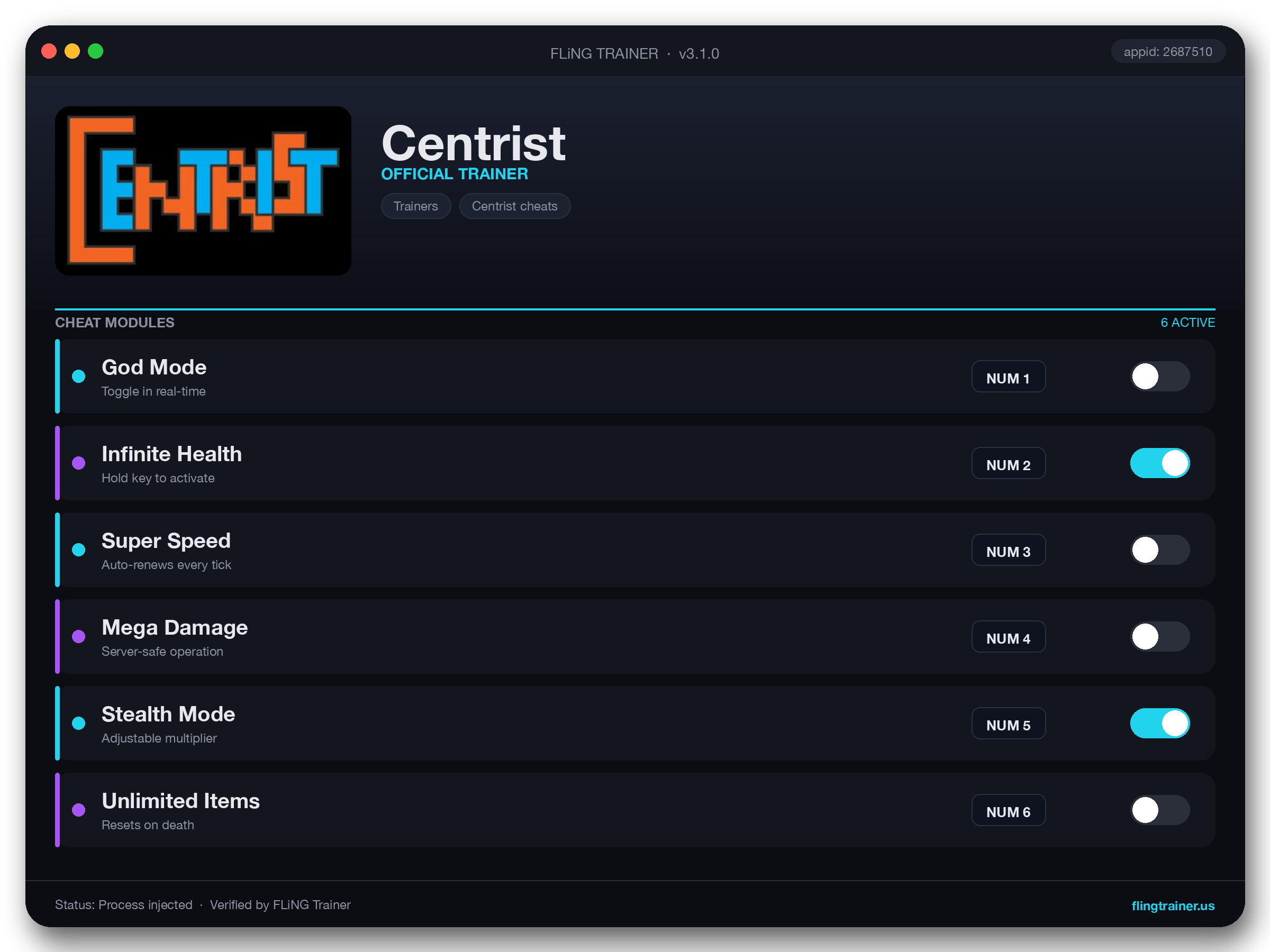 Centrist Trainer interface