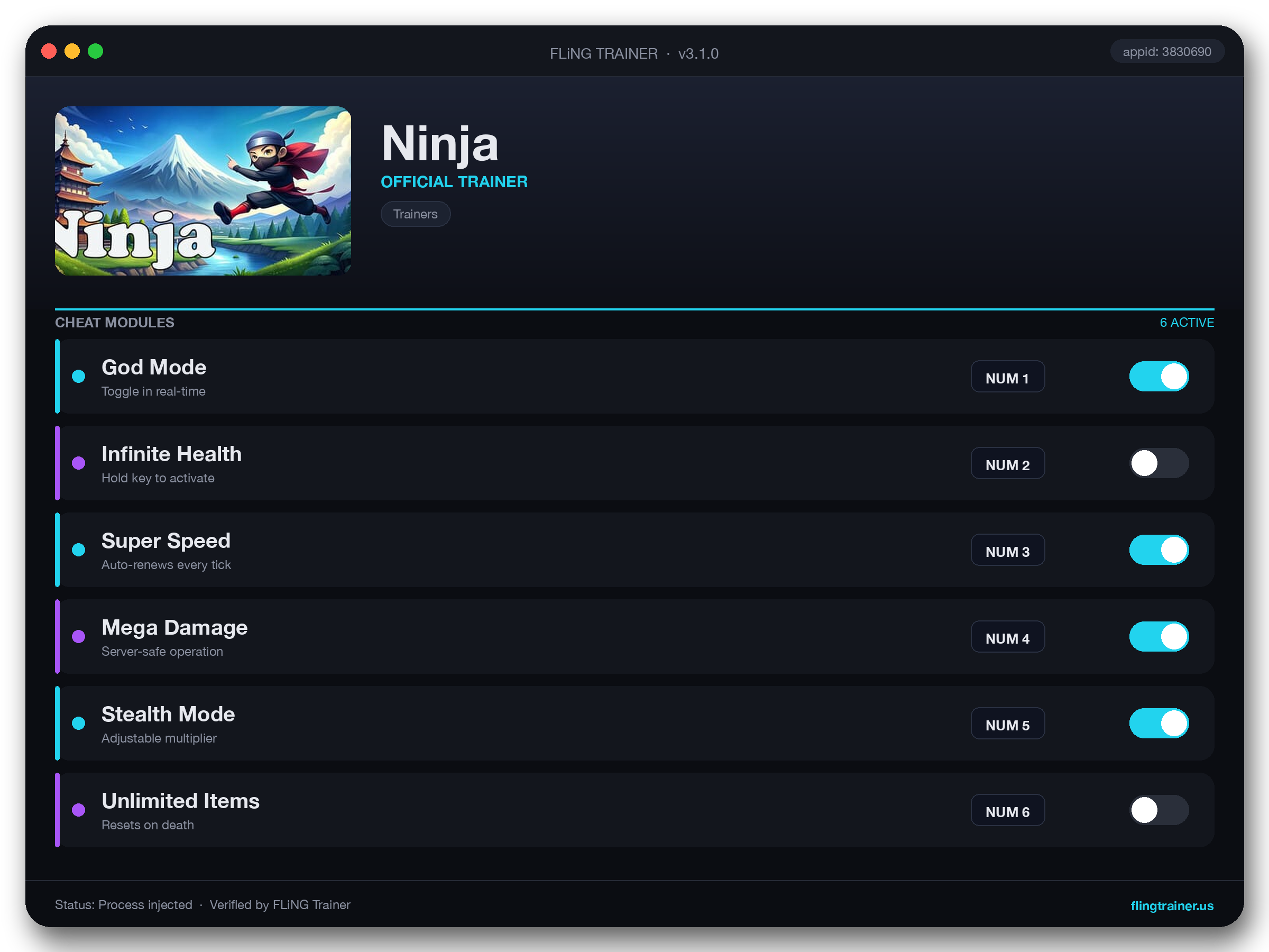 Ninja Trainer interface