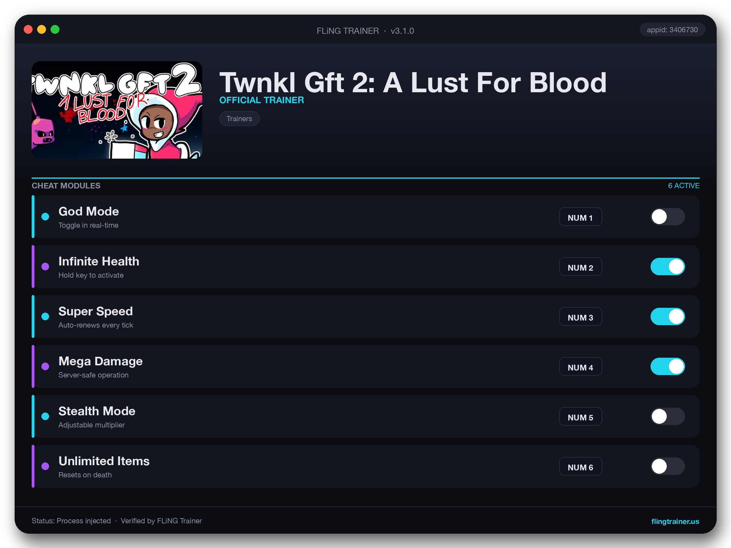 Twnkl Gft 2: A Lust For Blood Trainer interface