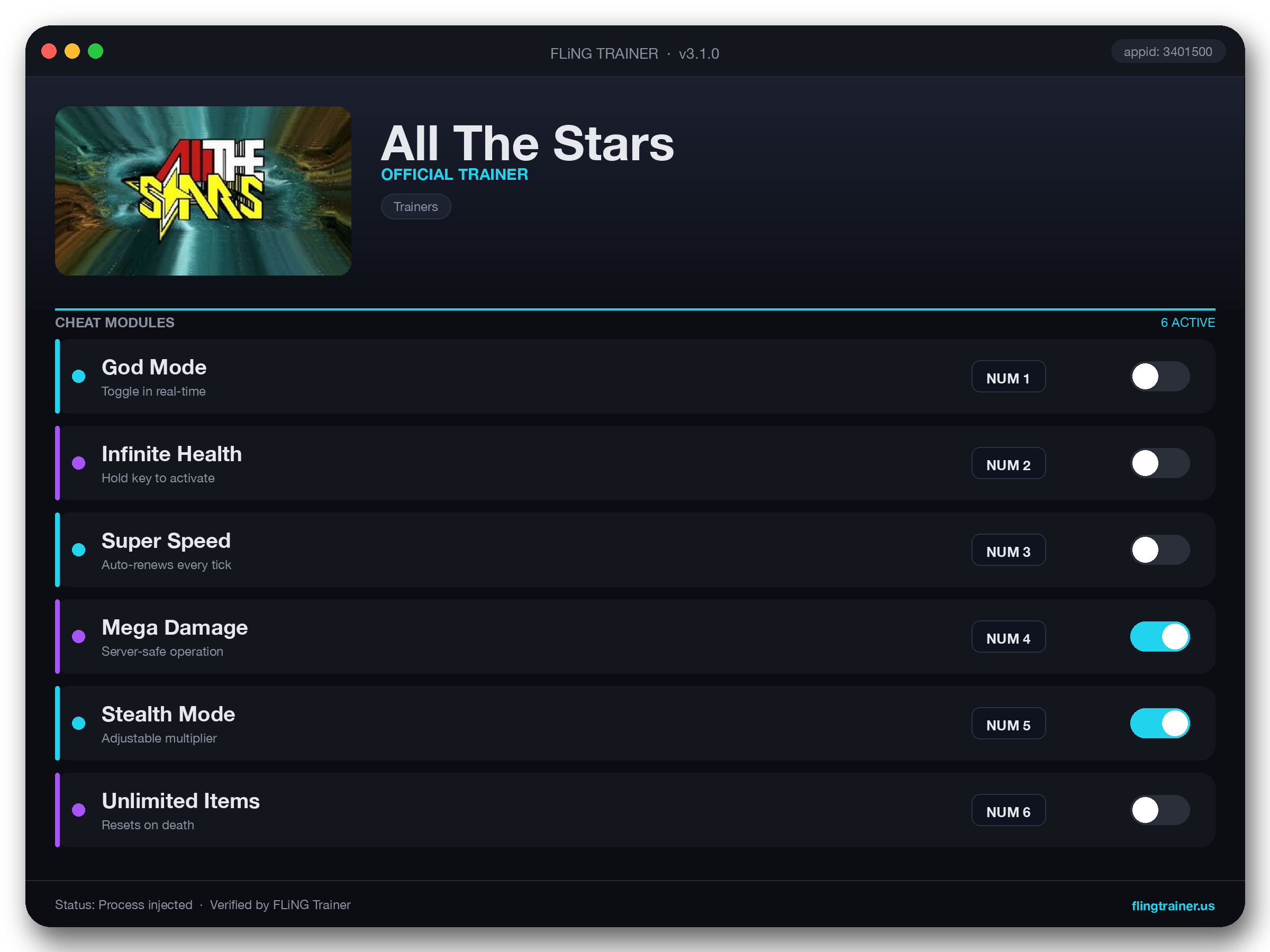 All The Stars Trainer interface