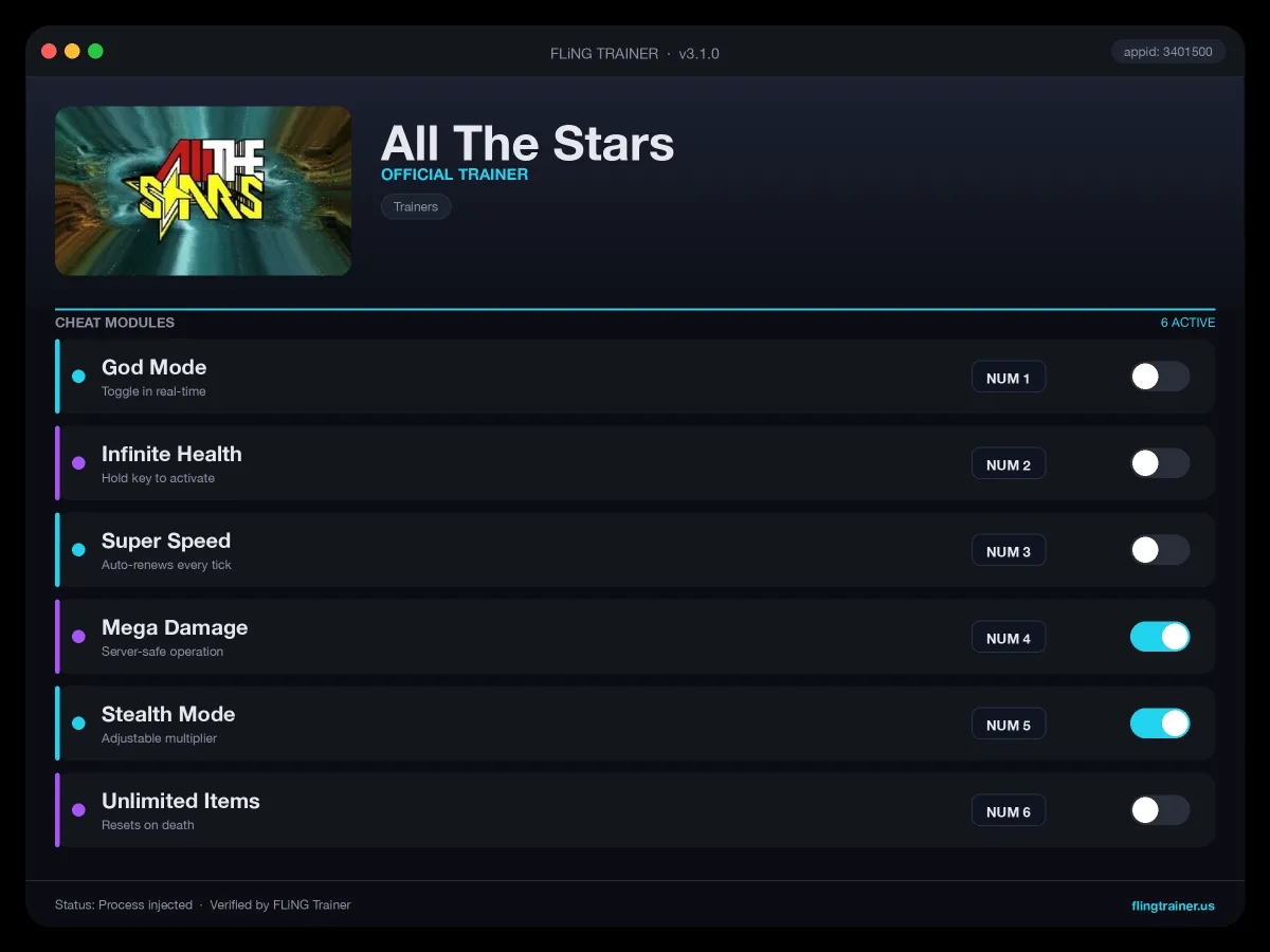 All The Stars Trainer interface