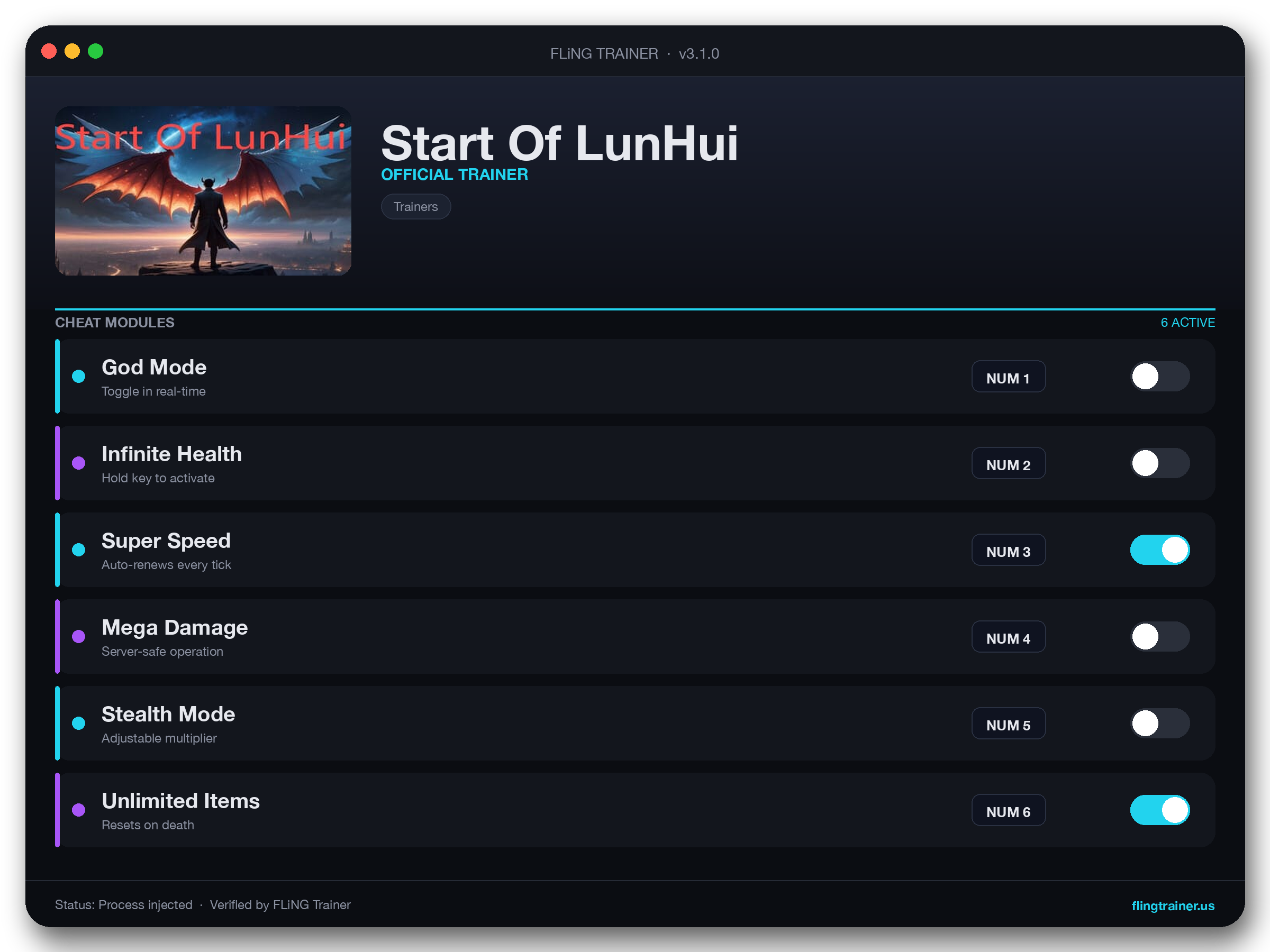 Start Of LunHui Trainer interface