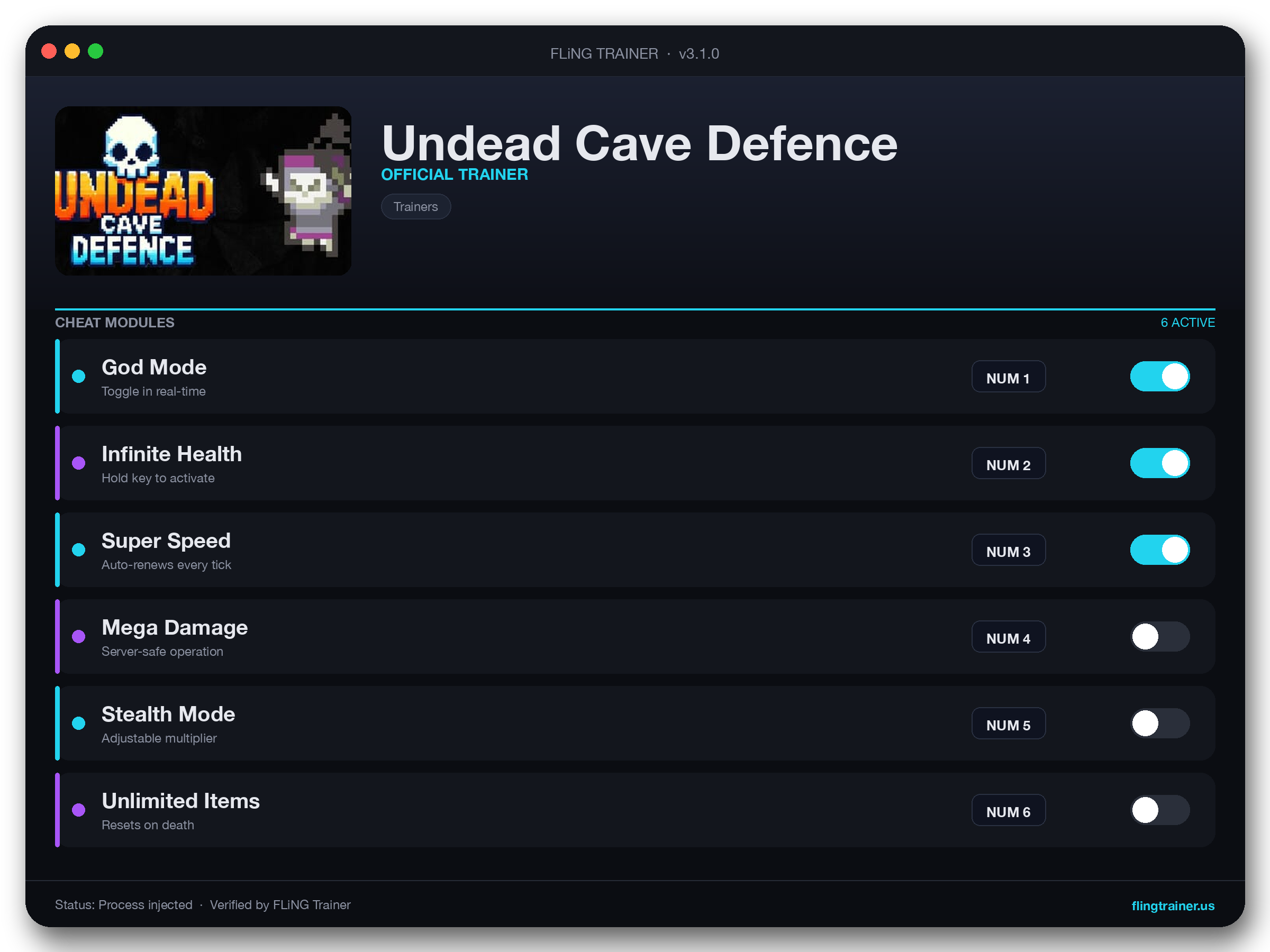 Undead Cave Defence Trainer interface