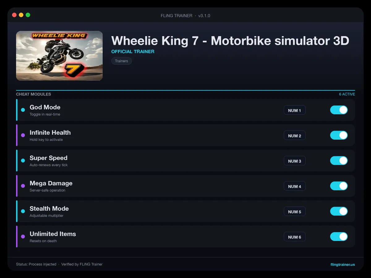 Wheelie King 7 - Motorbike simulator 3D Trainer interface
