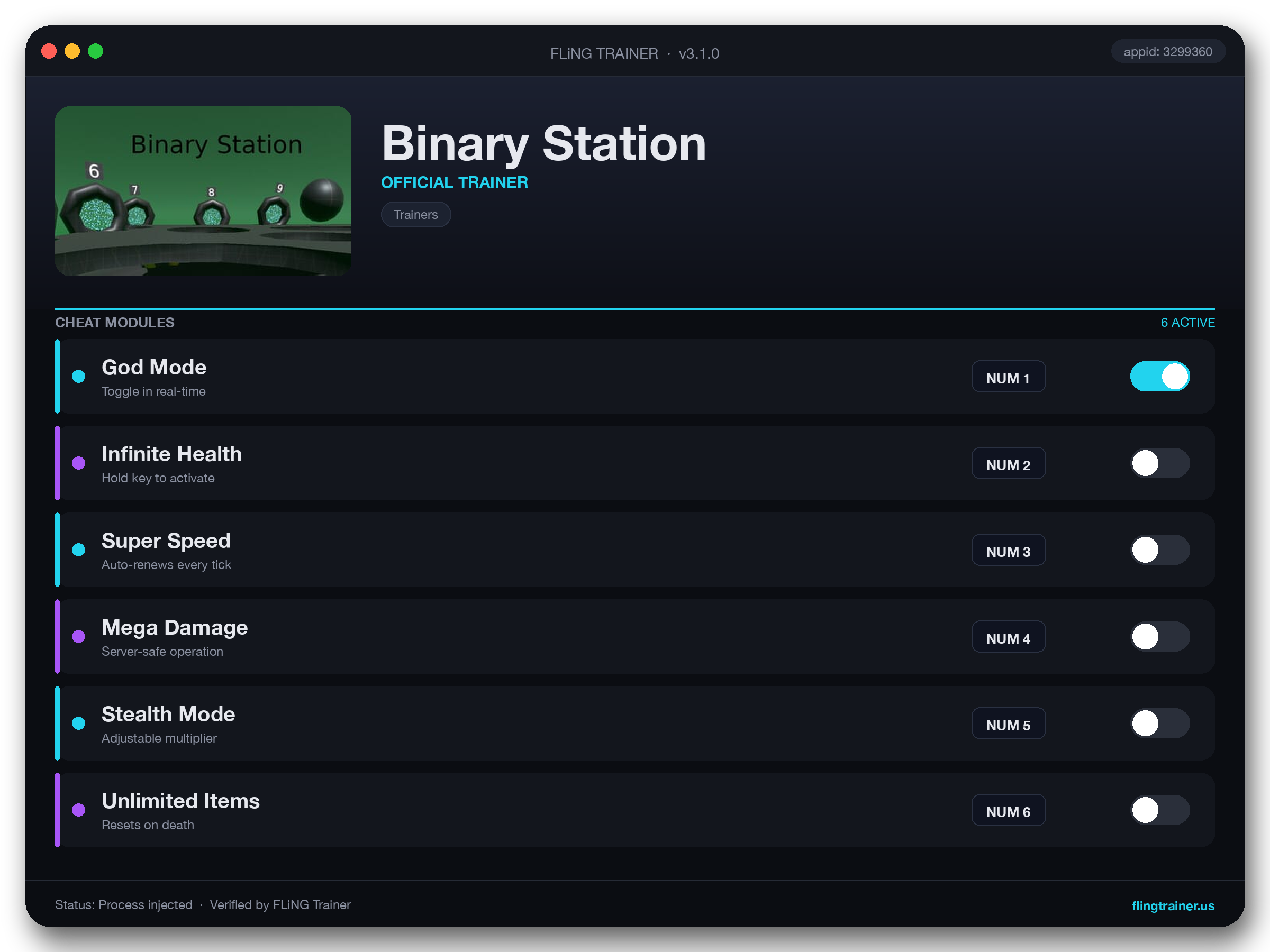 Binary Station Trainer interface