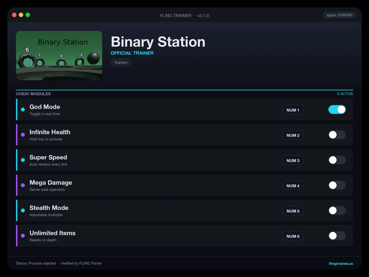 Binary Station Trainer interface