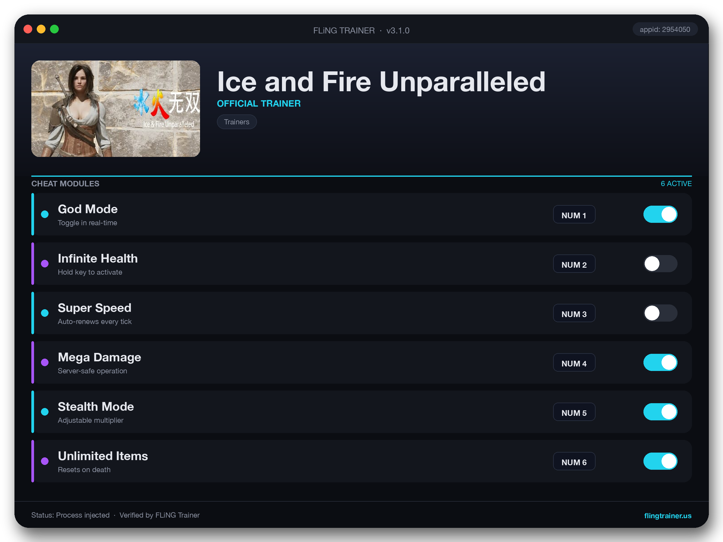 Ice and Fire Unparalleled Trainer interface
