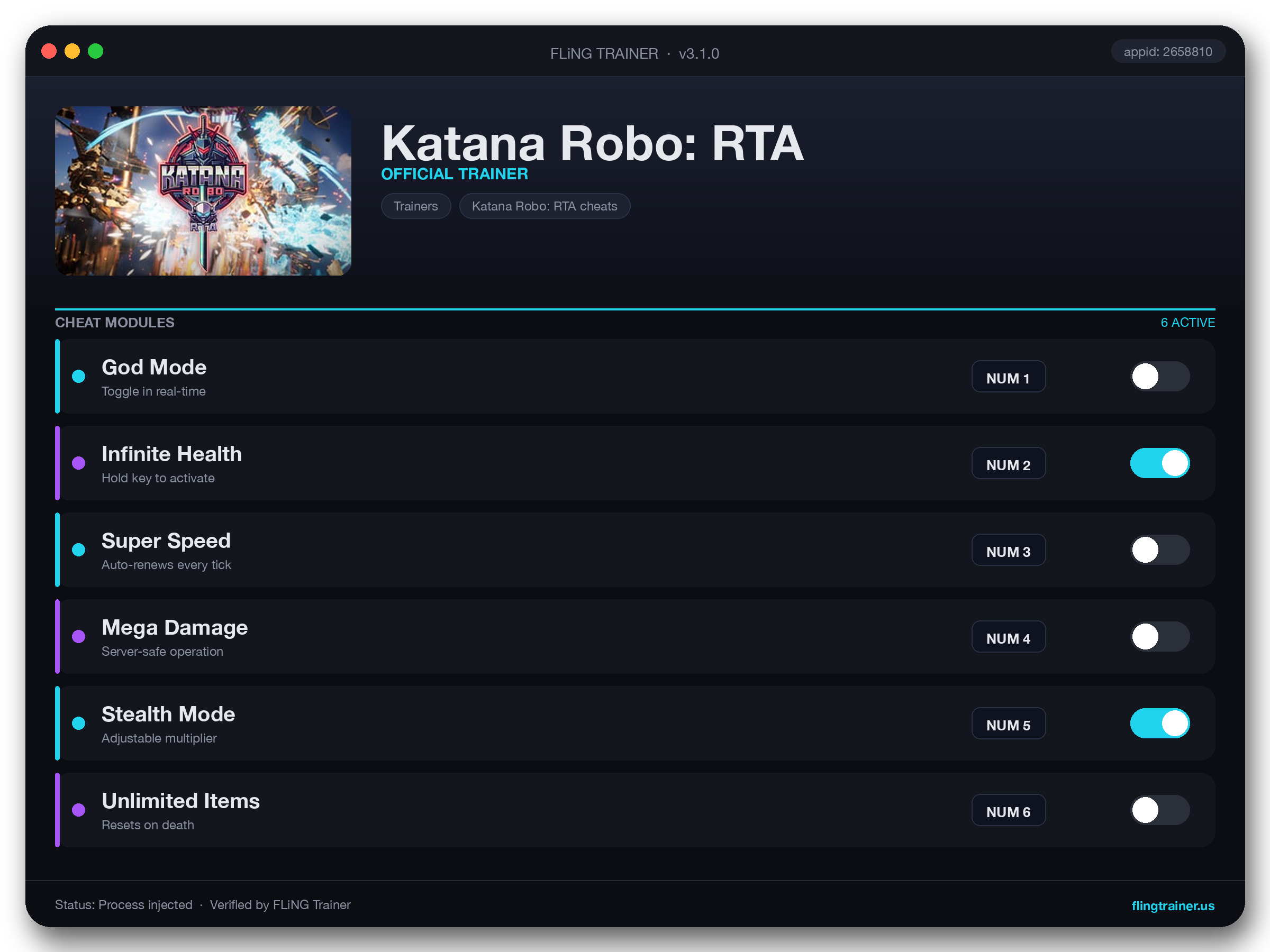 Katana Robo: RTA Trainer interface