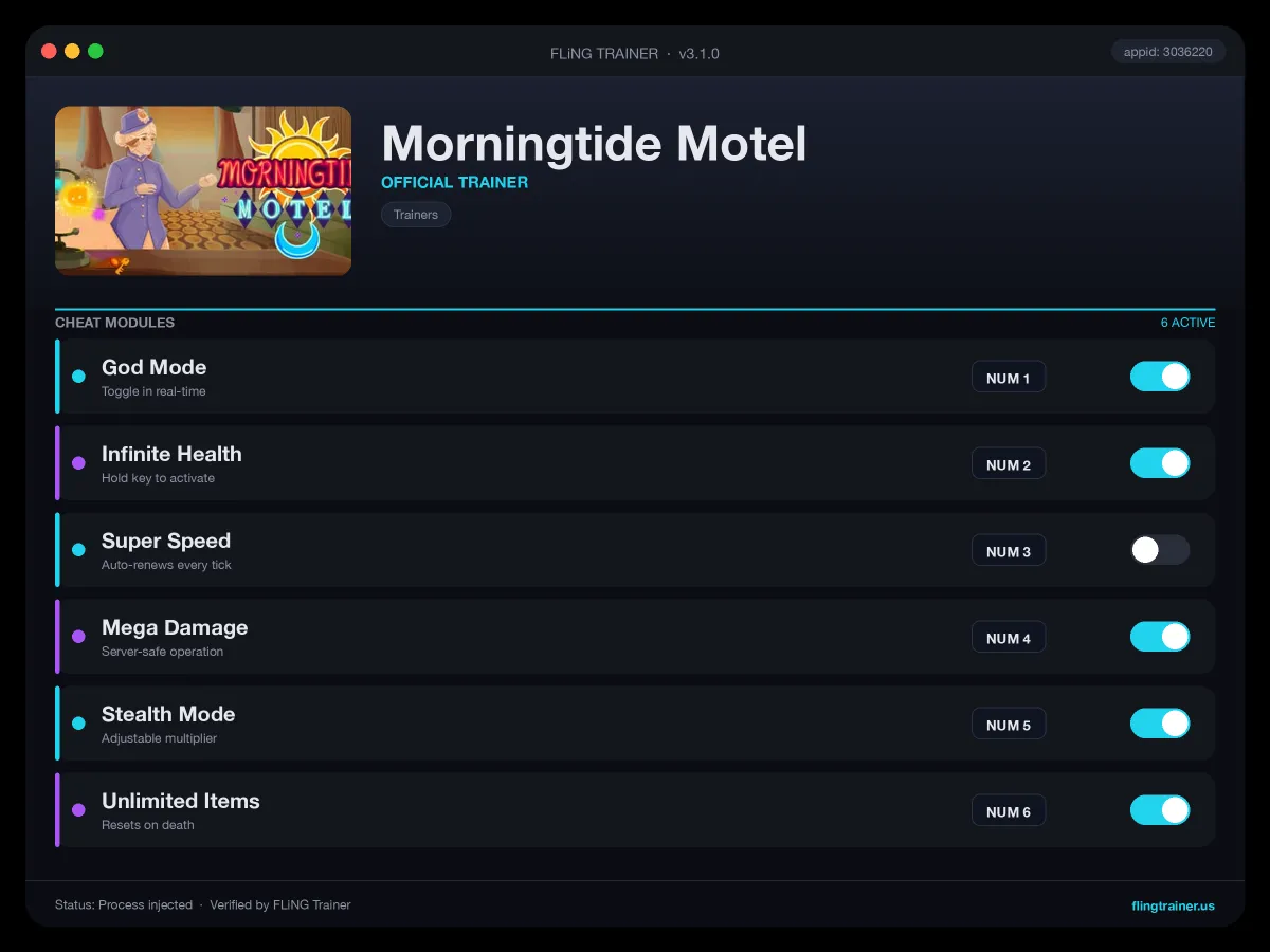 Morningtide Motel Trainer interface