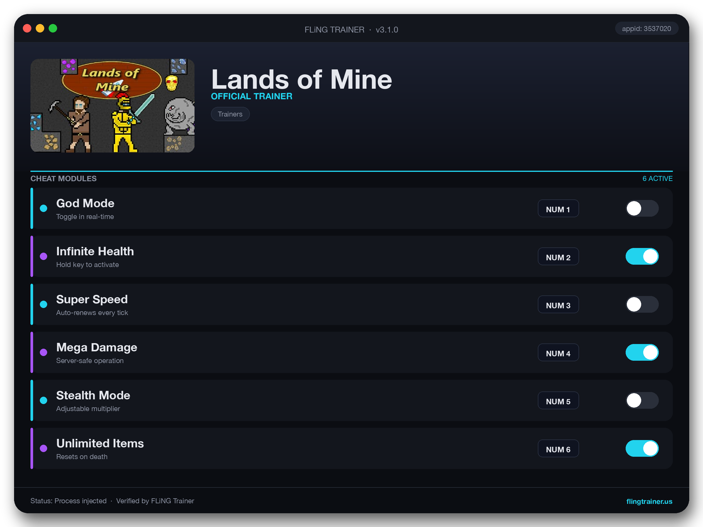 Lands of Mine Trainer interface