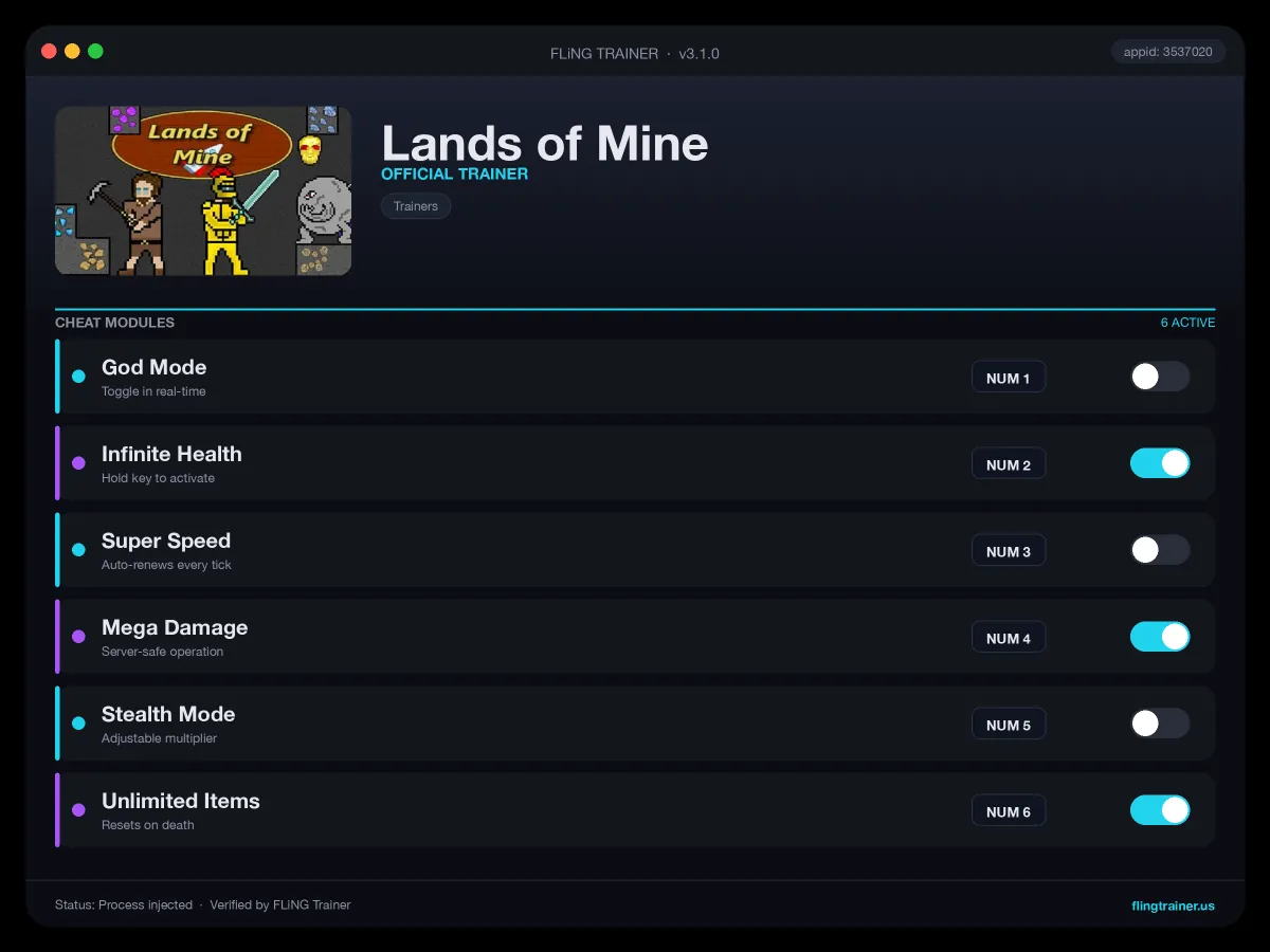 Lands of Mine Trainer interface