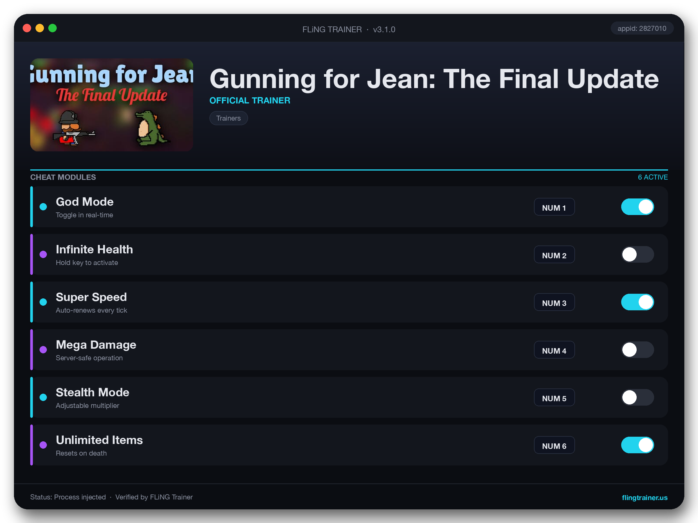 Gunning for Jean: The Final Update Trainer interface