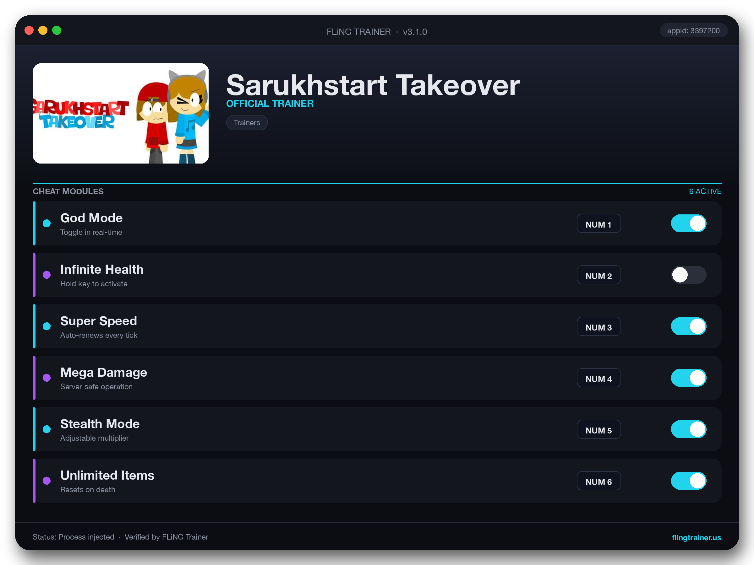Sarukhstart Takeover Trainer interface
