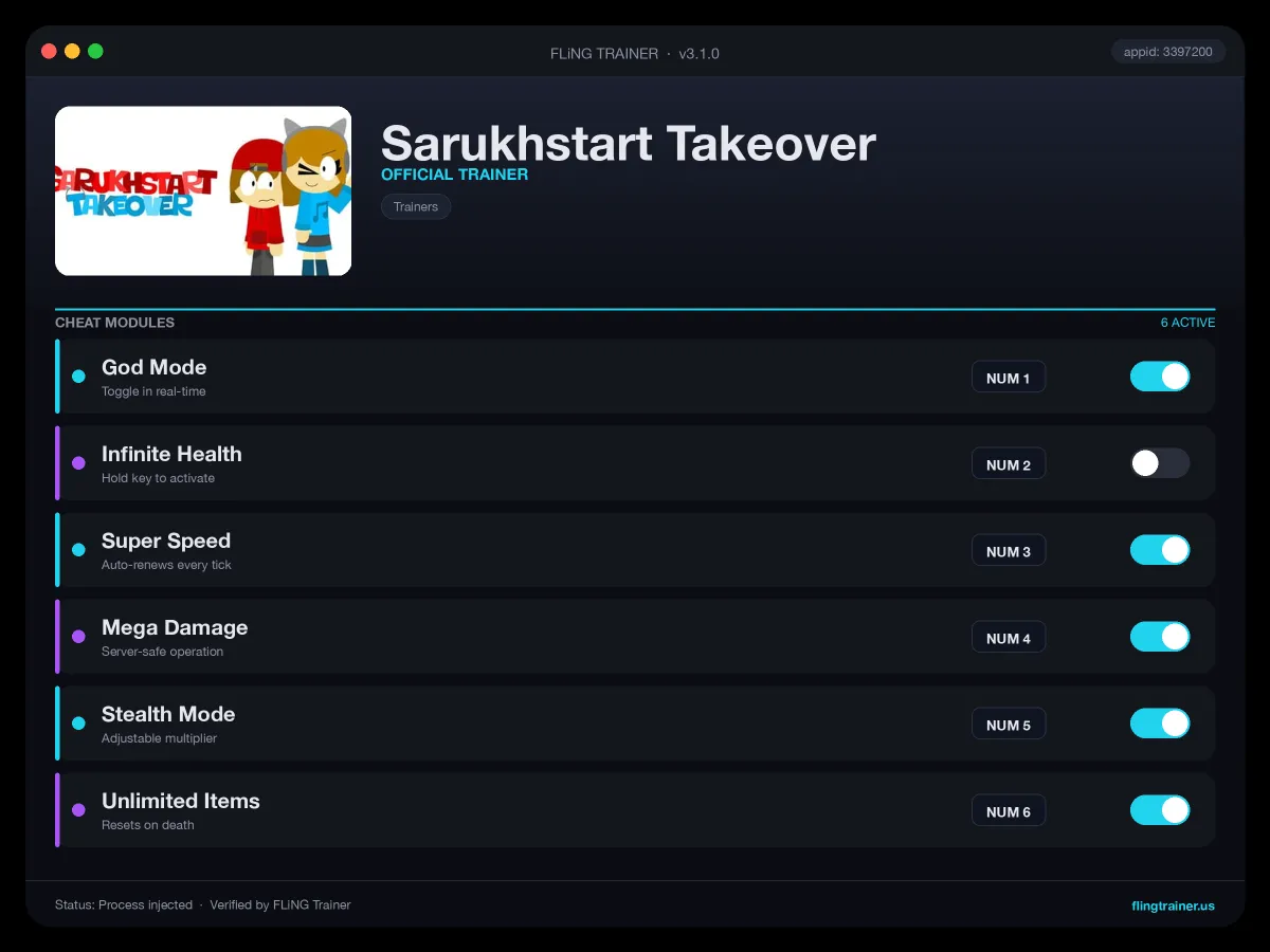 Sarukhstart Takeover Trainer interface