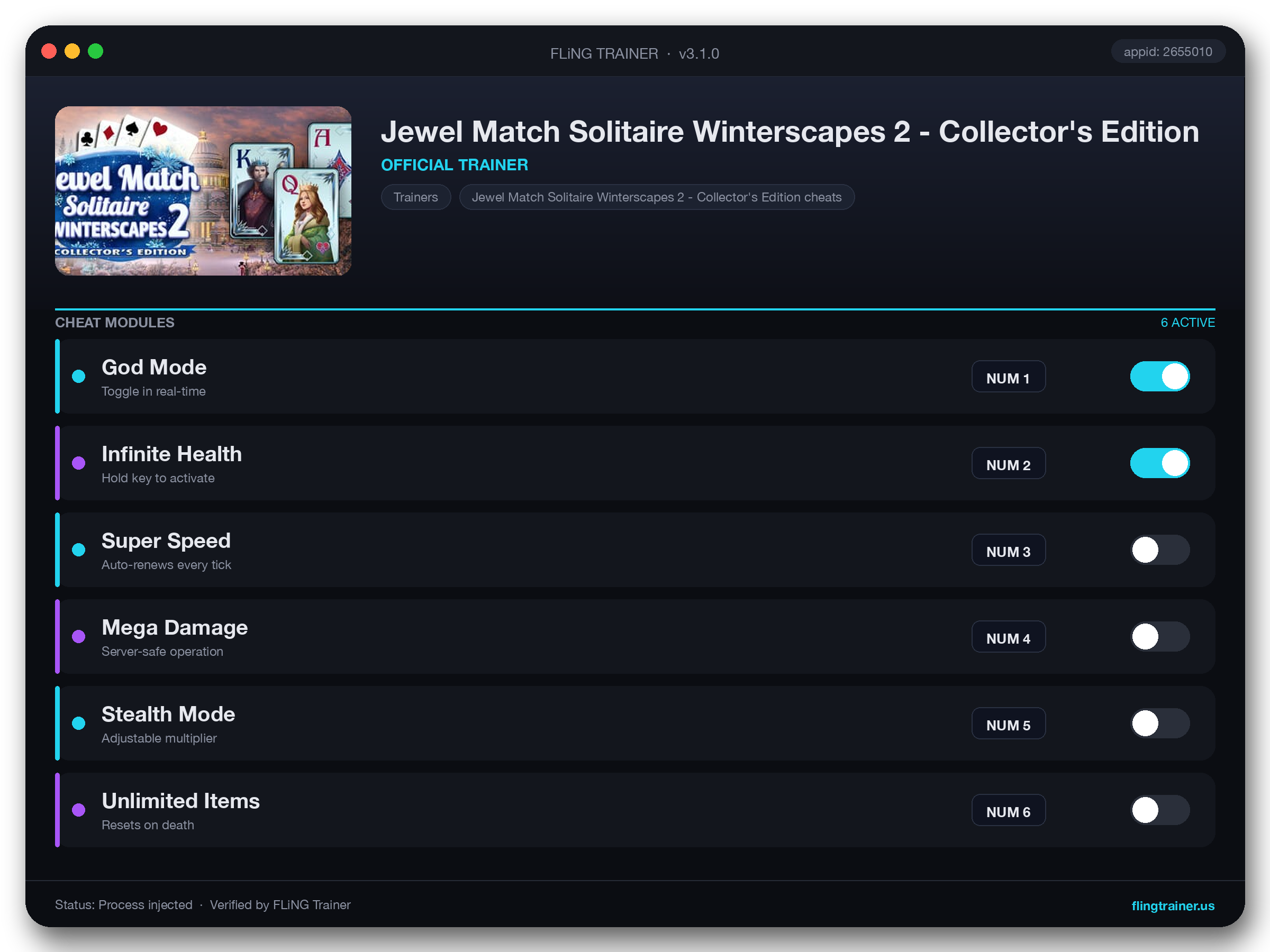 Jewel Match Solitaire Winterscapes 2 - Collector's Edition Trainer interface