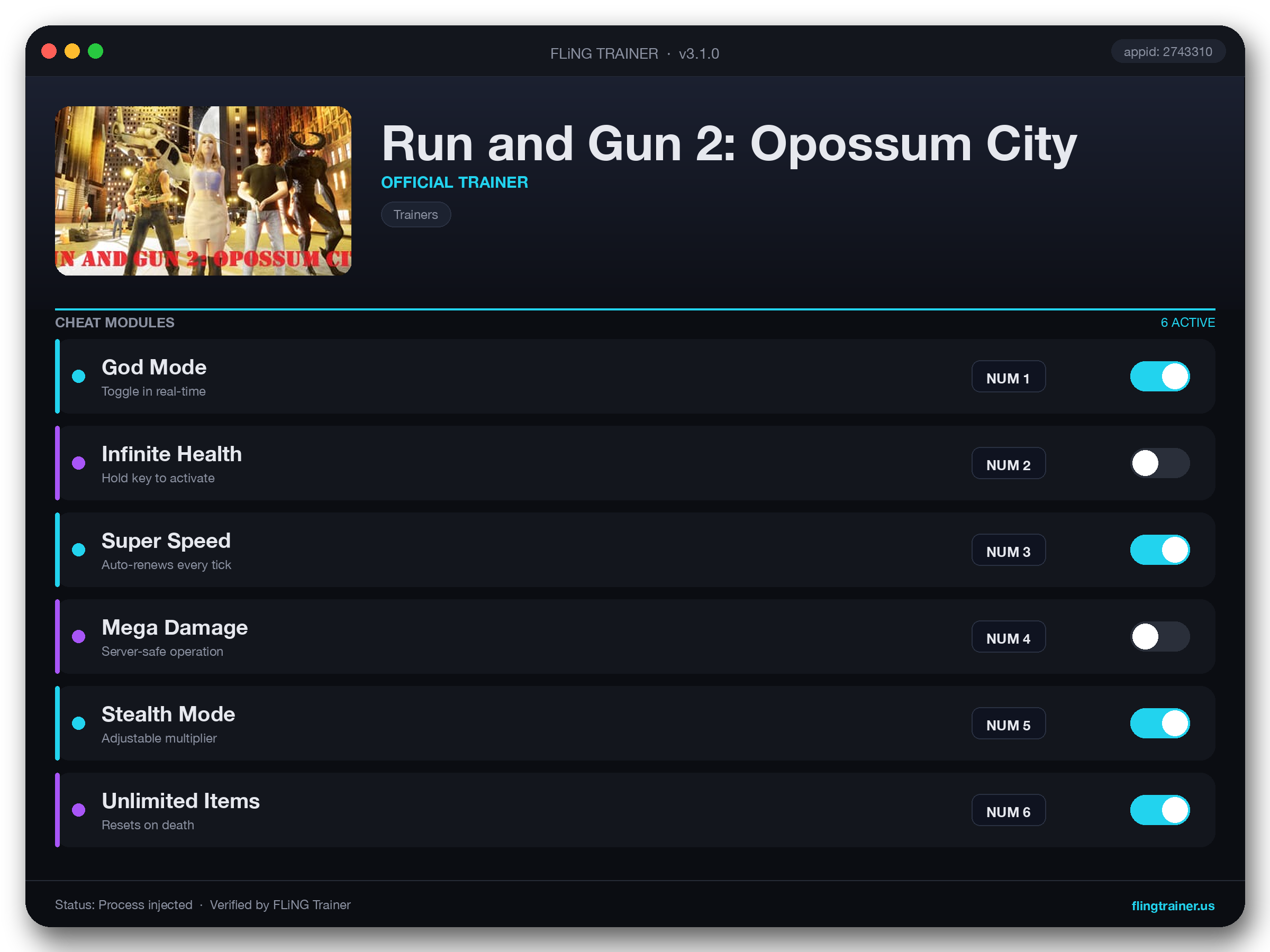Run and Gun 2: Opossum City Trainer interface