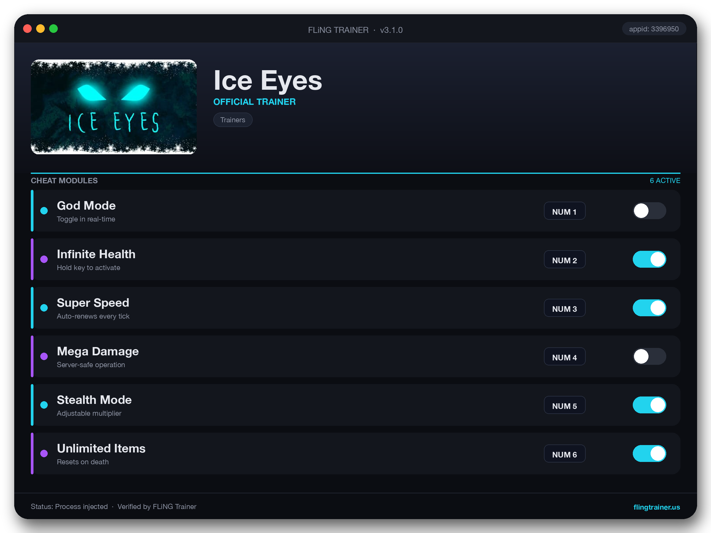 Ice Eyes Trainer interface