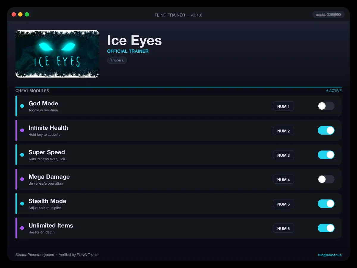 Ice Eyes Trainer interface