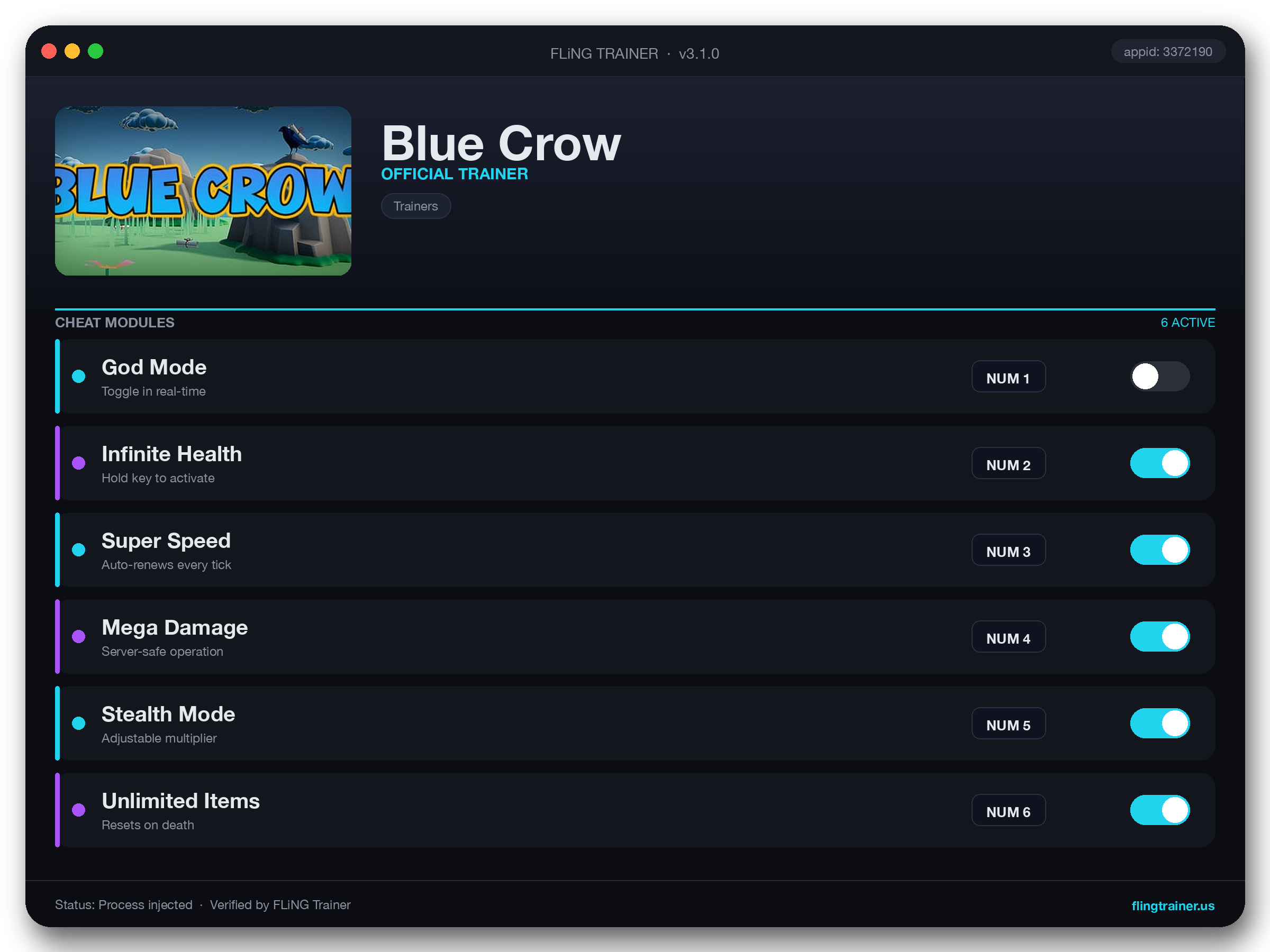 Blue Crow Trainer interface