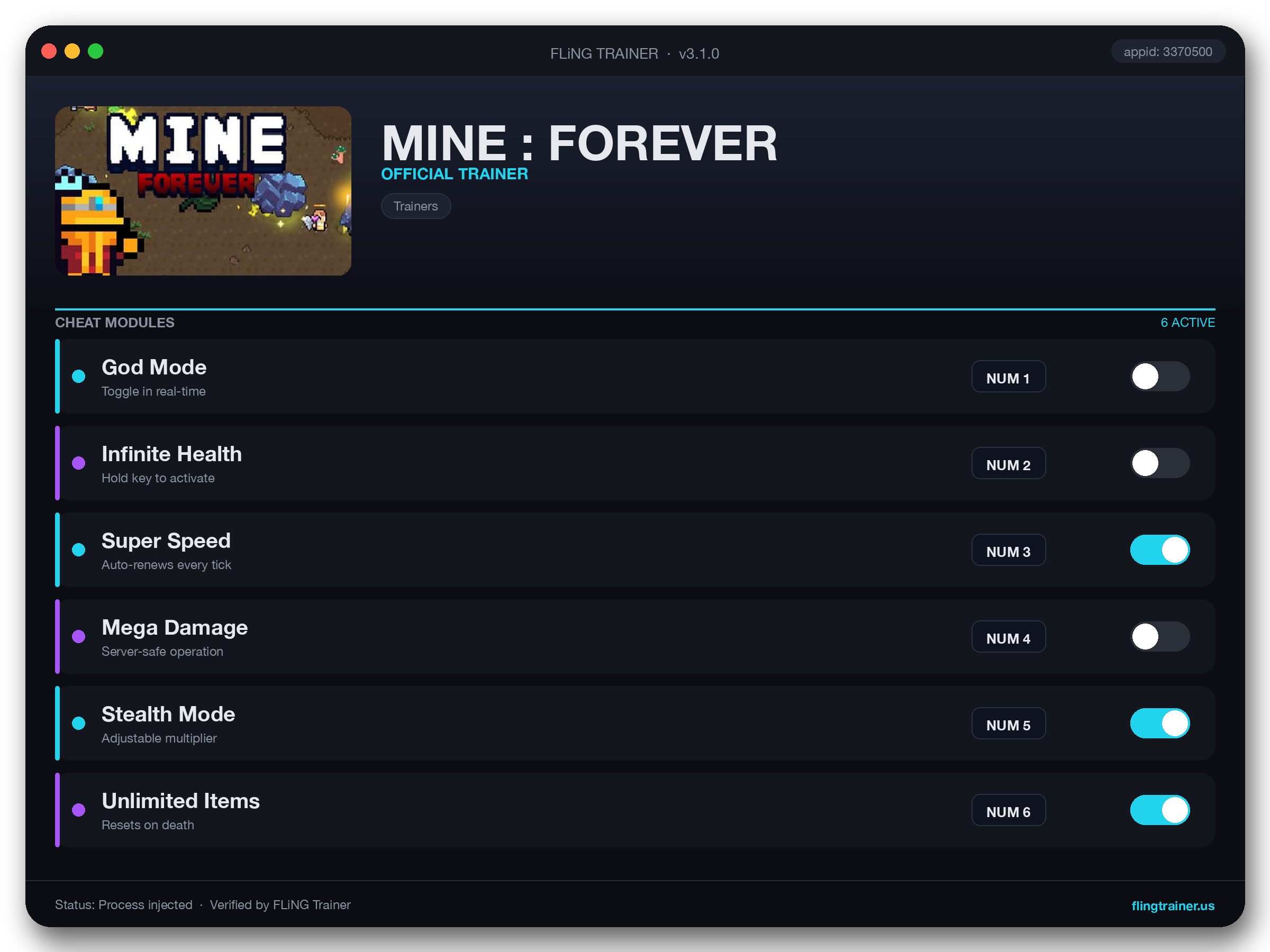 MINE : FOREVER Trainer interface