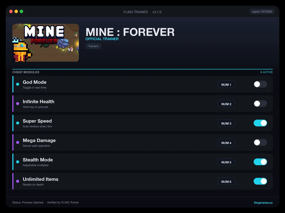 MINE : FOREVER Trainer interface