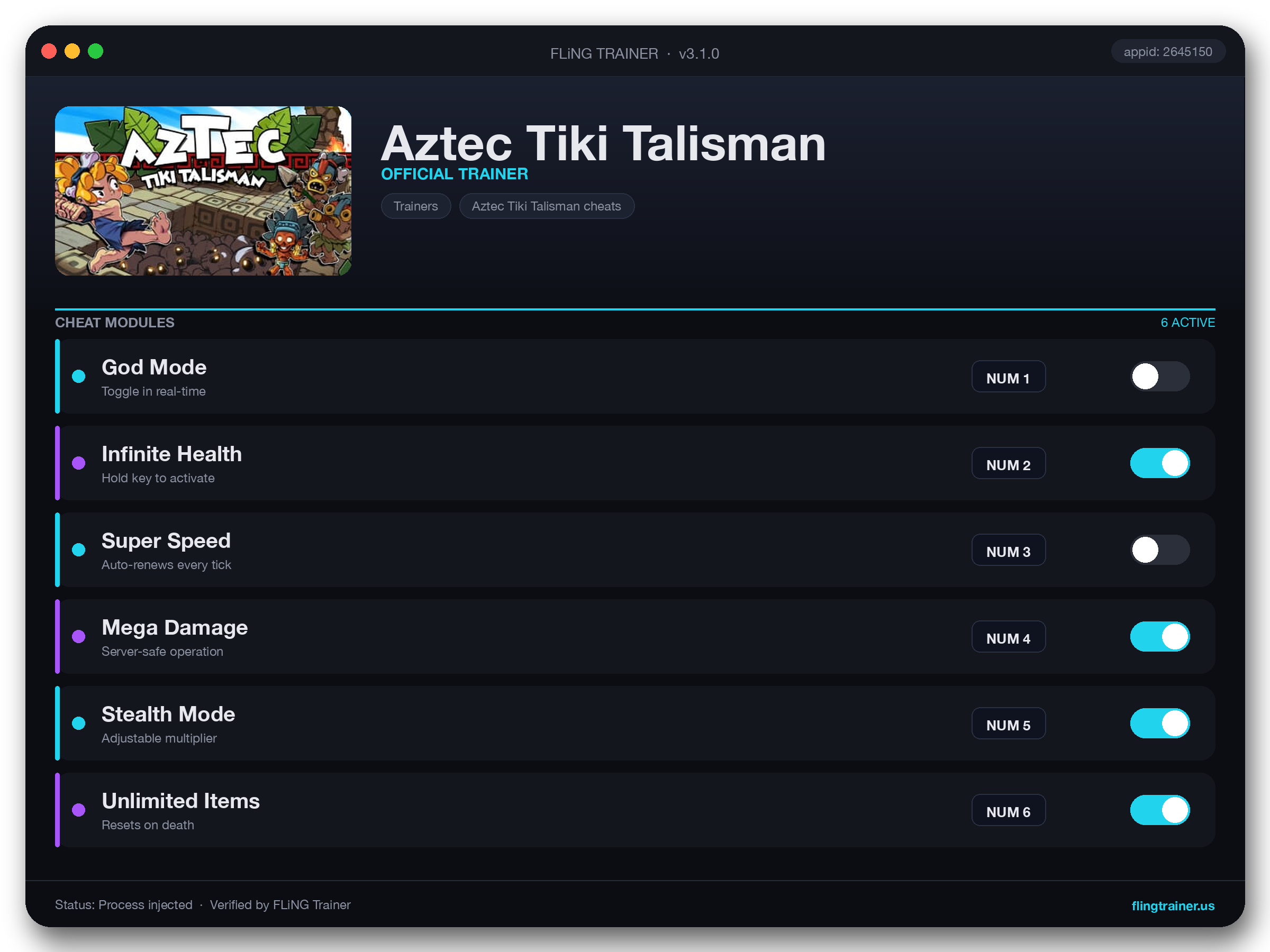 Aztec Tiki Talisman Trainer interface