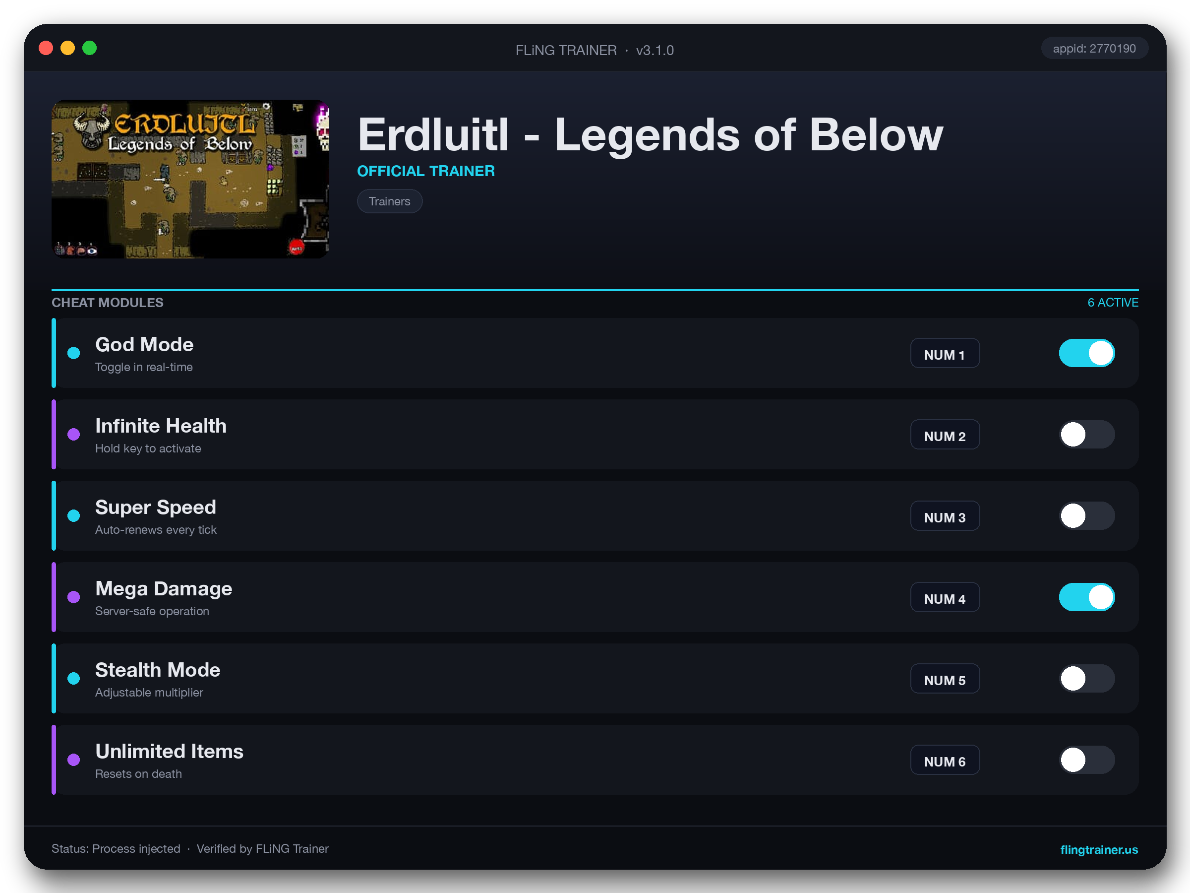 Erdluitl - Legends of Below Trainer interface