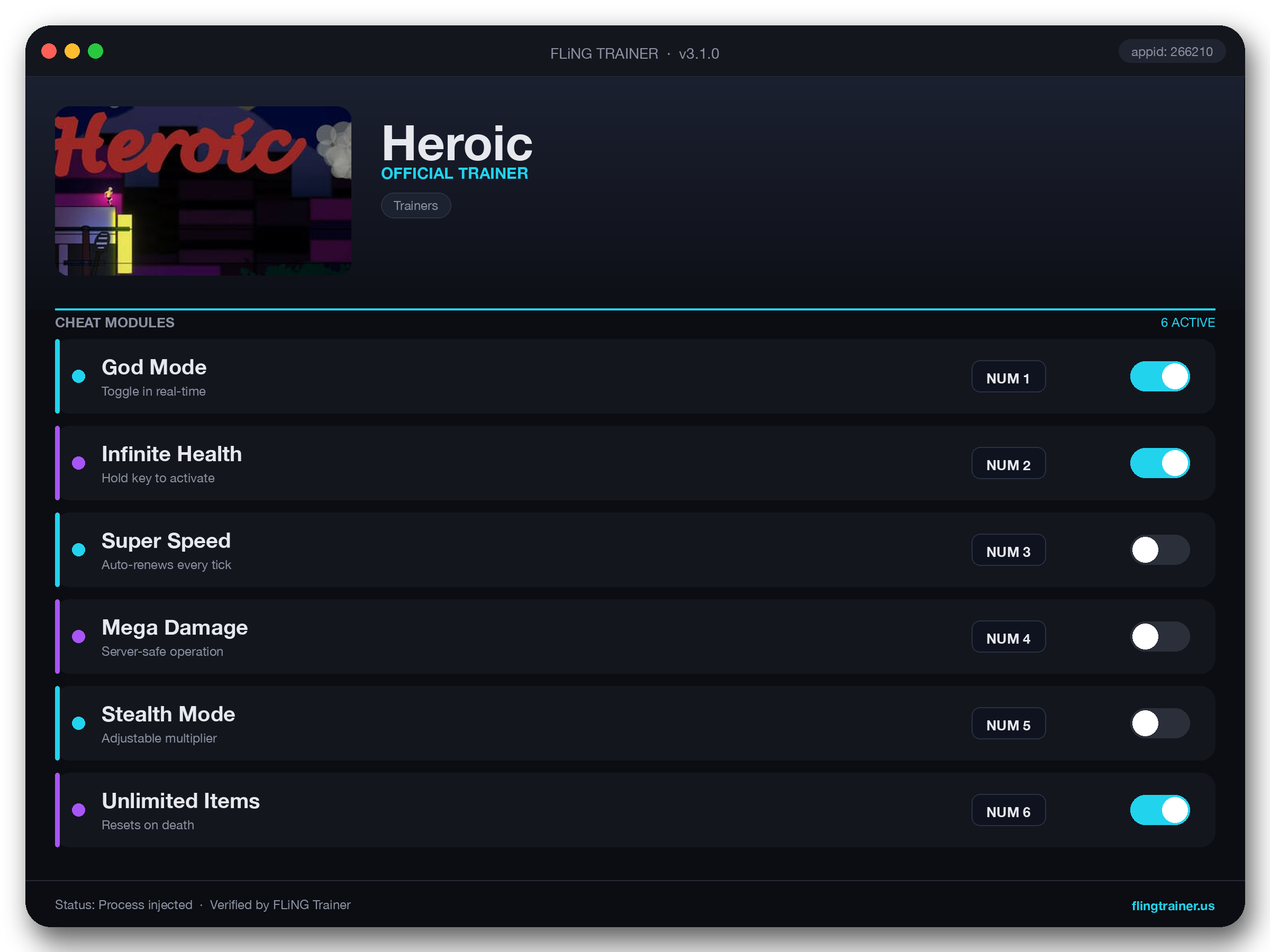 Heroic Trainer interface